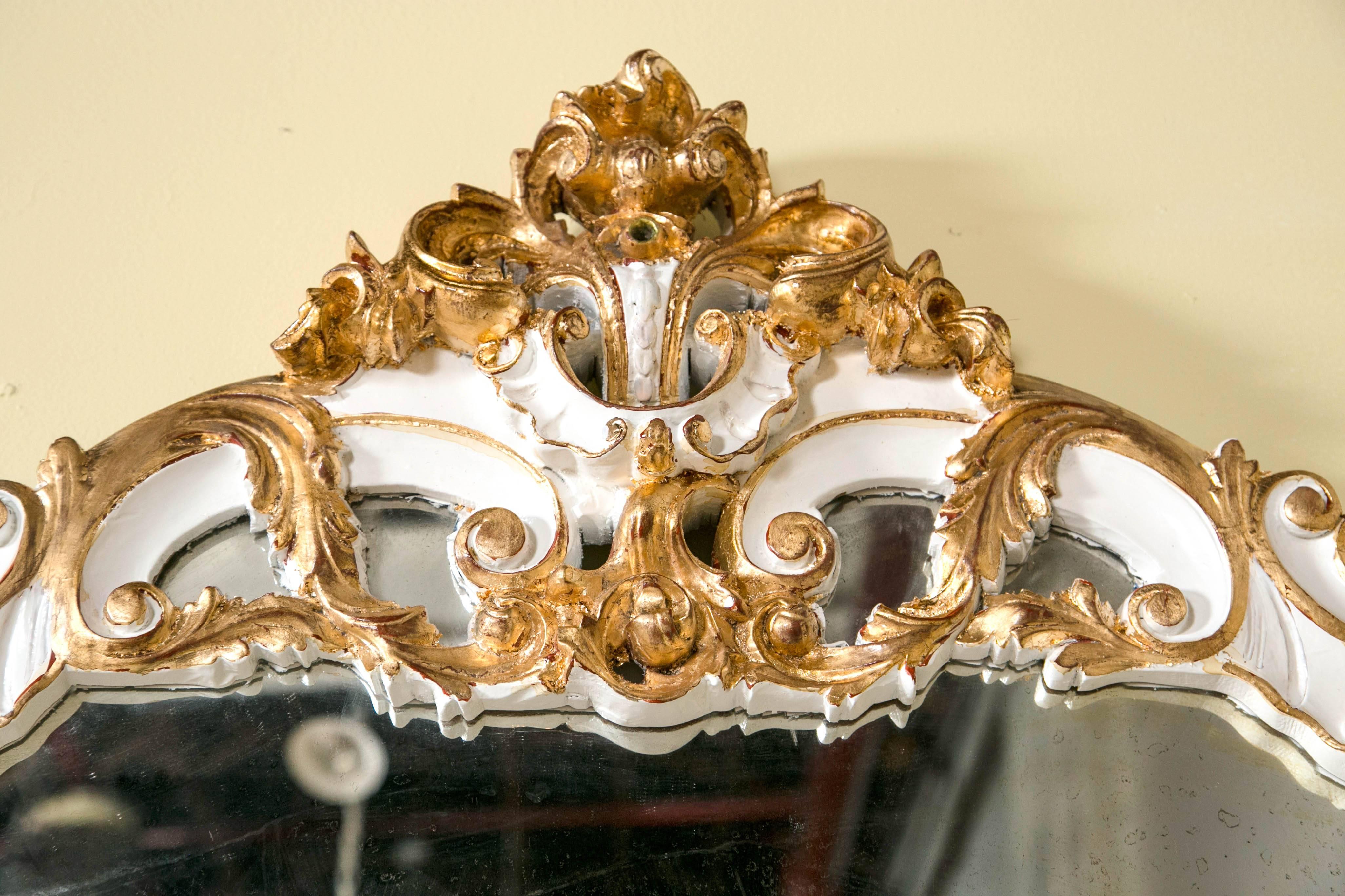 American Louis XV Style Paint and Gilt Gold Wall Dresser Mirror Wonderfully Carved