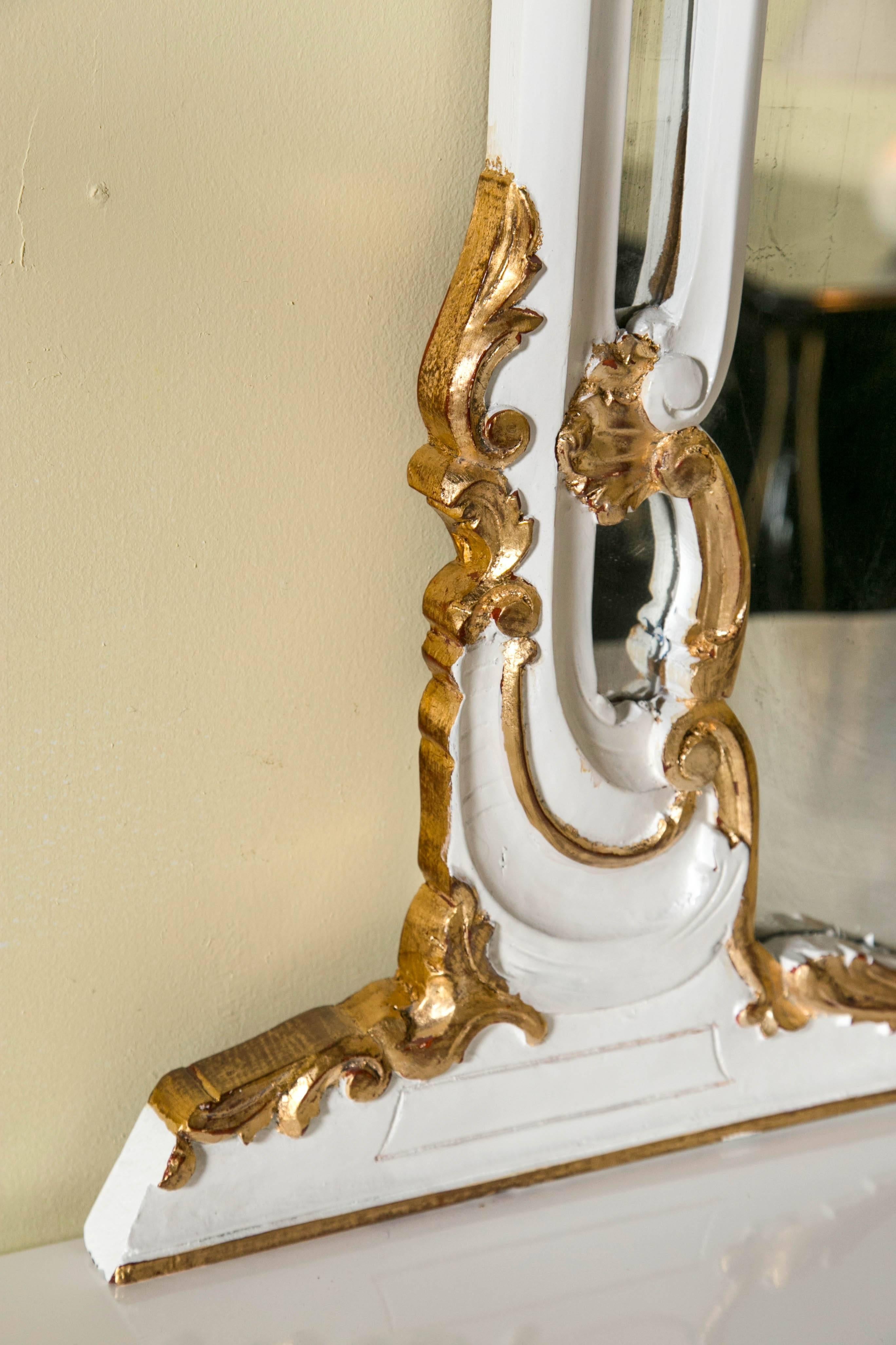 20th Century Louis XV Style Paint and Gilt Gold Wall Dresser Mirror Wonderfully Carved