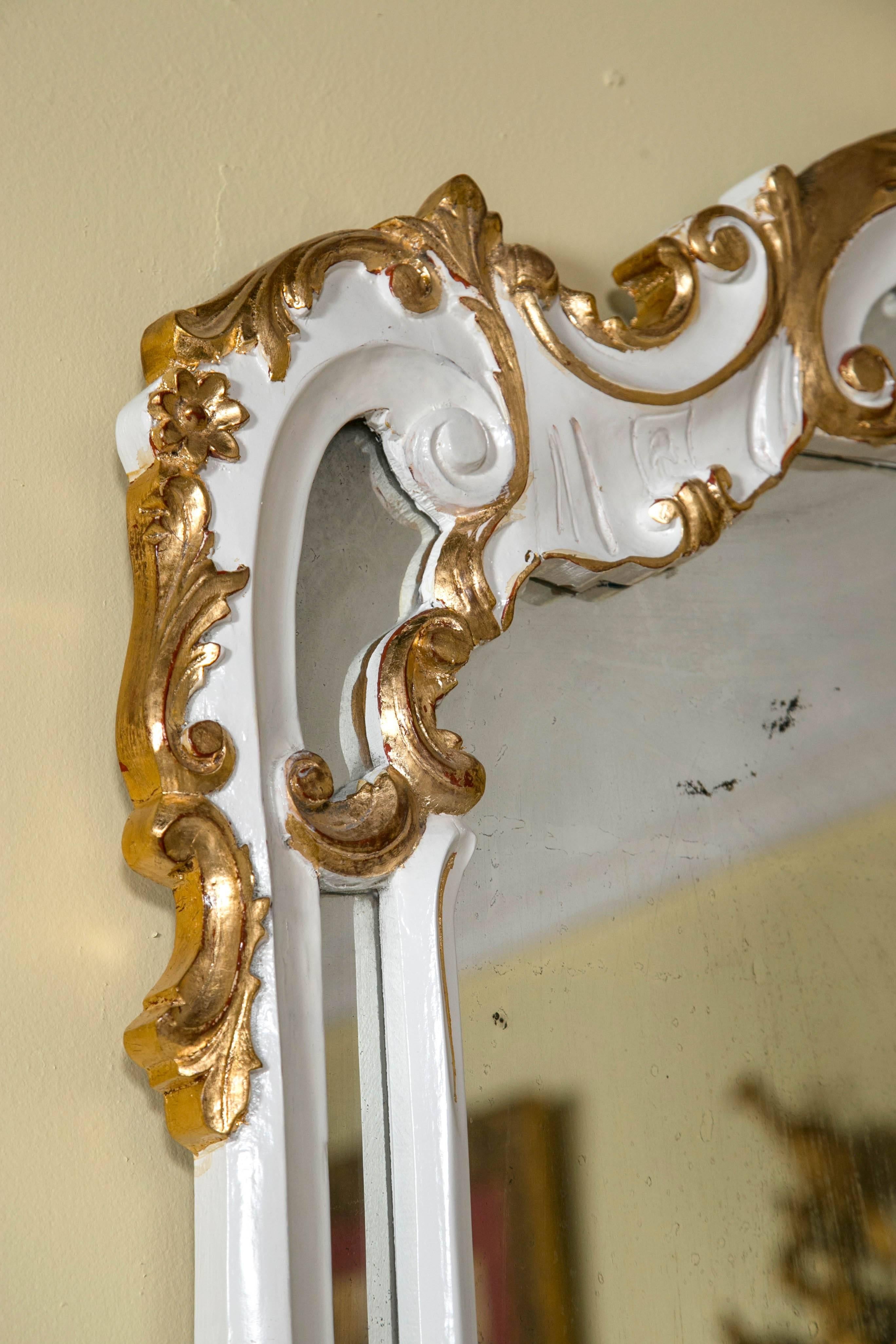 Louis XV Style Paint and Gilt Gold Wall Dresser Mirror Wonderfully Carved 1