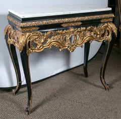 Gilt and Ebony Decorated Marble-Top Console