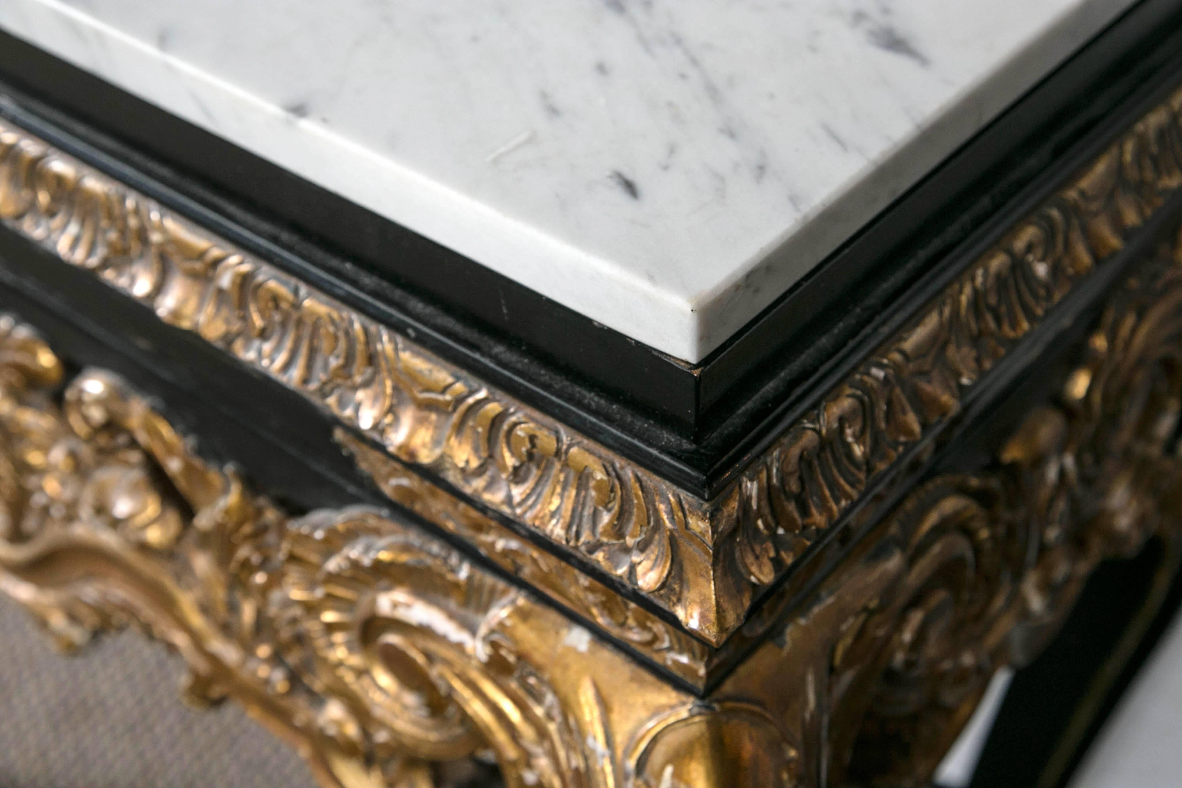 French Gilt and Ebony Decorated Marble-Top Console