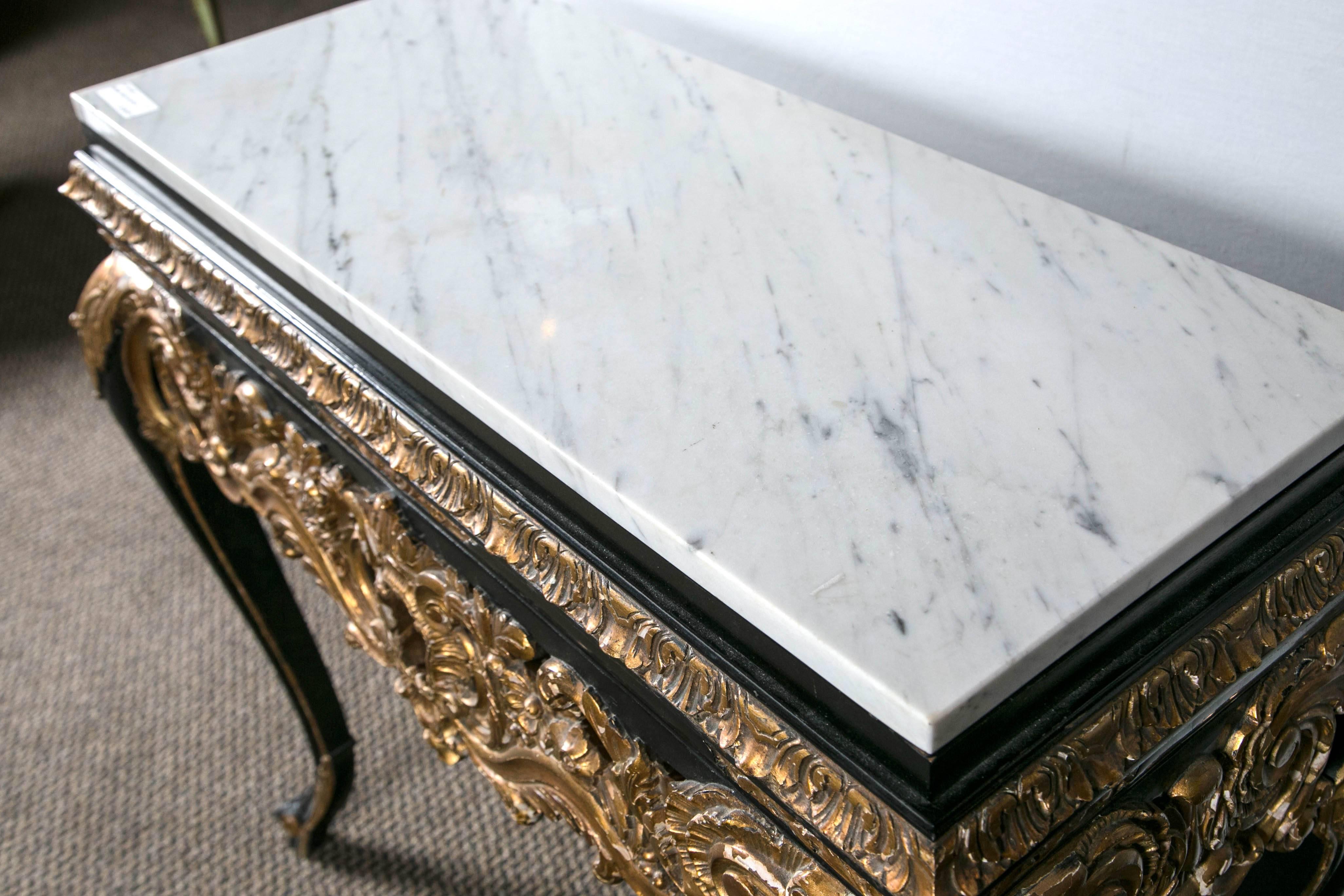 Gilt and Ebony Decorated Marble-Top Console In Good Condition In Stamford, CT