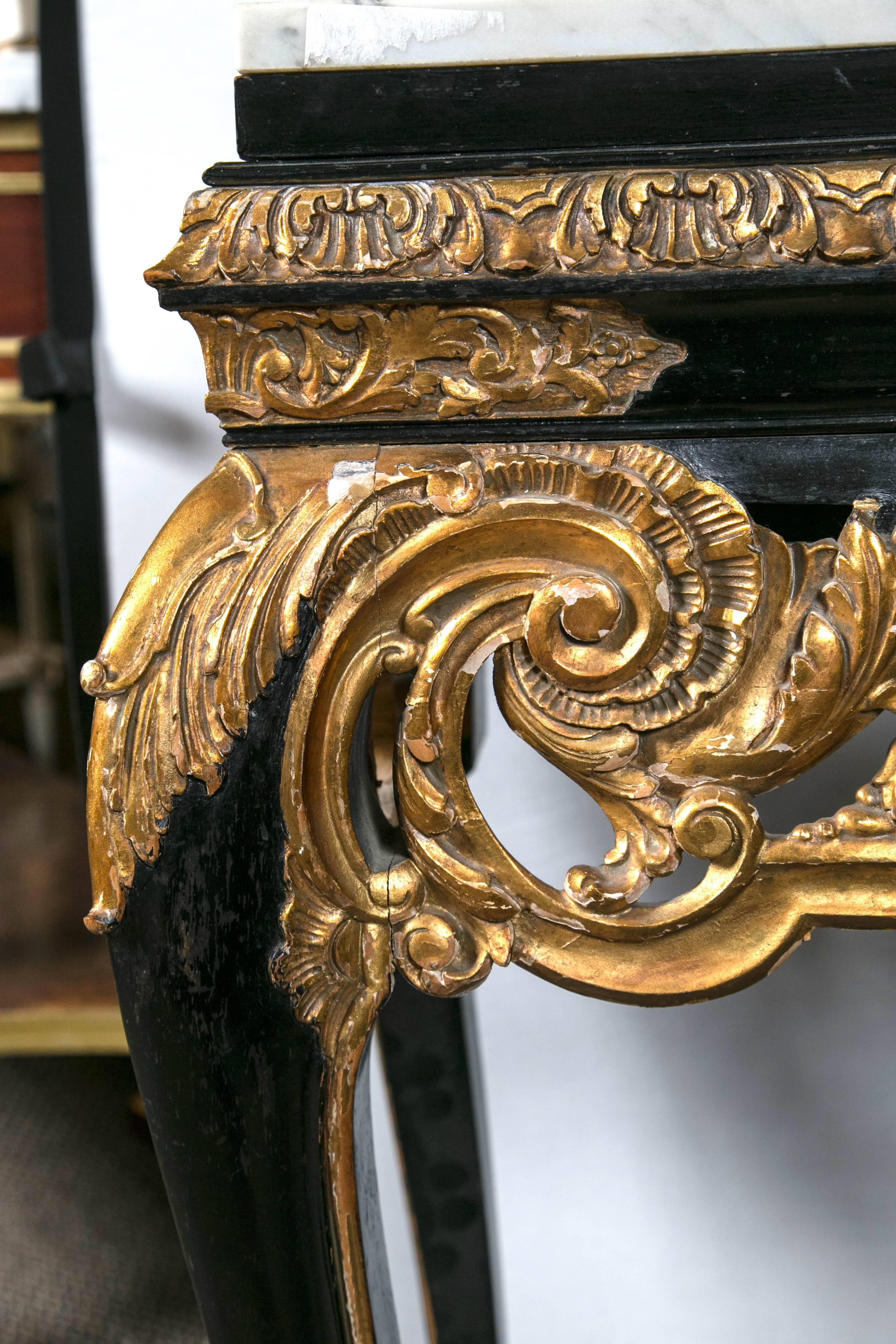 19th Century Gilt and Ebony Decorated Marble-Top Console