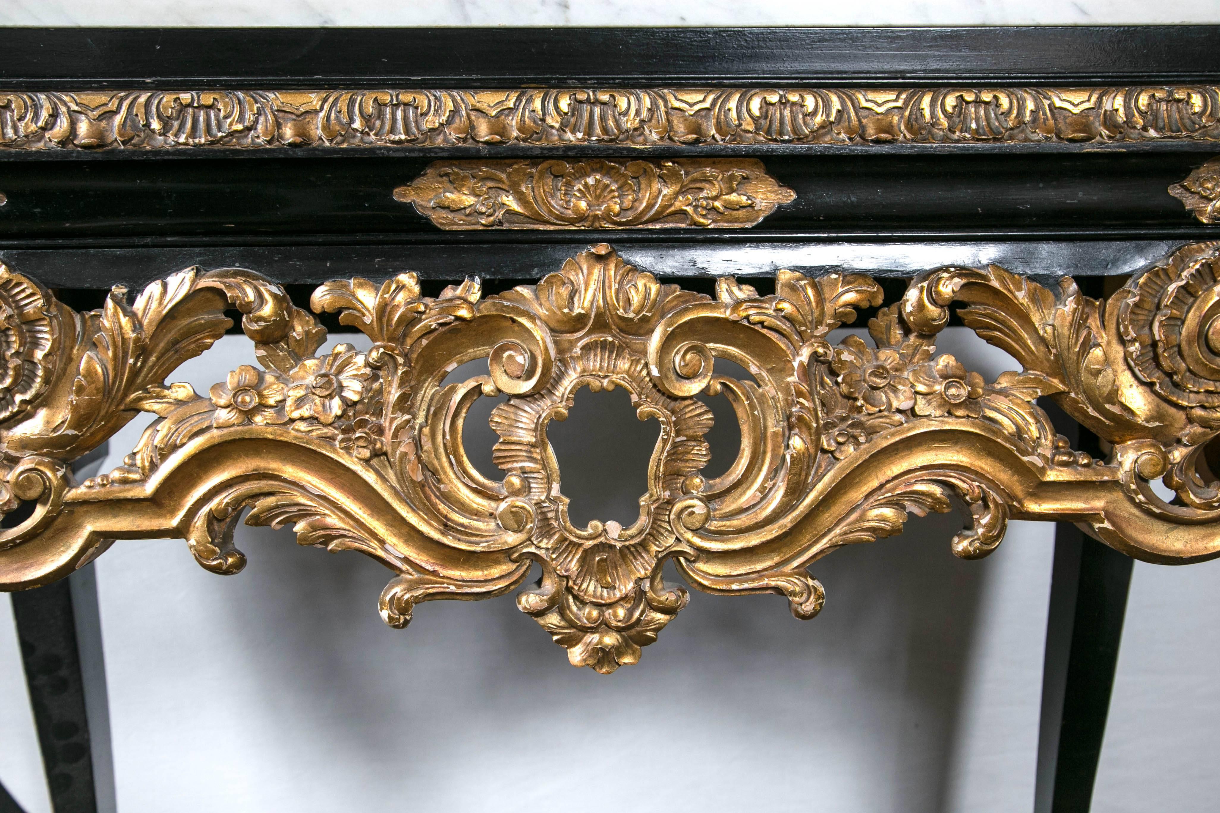 Gilt and Ebony Decorated Marble-Top Console 3