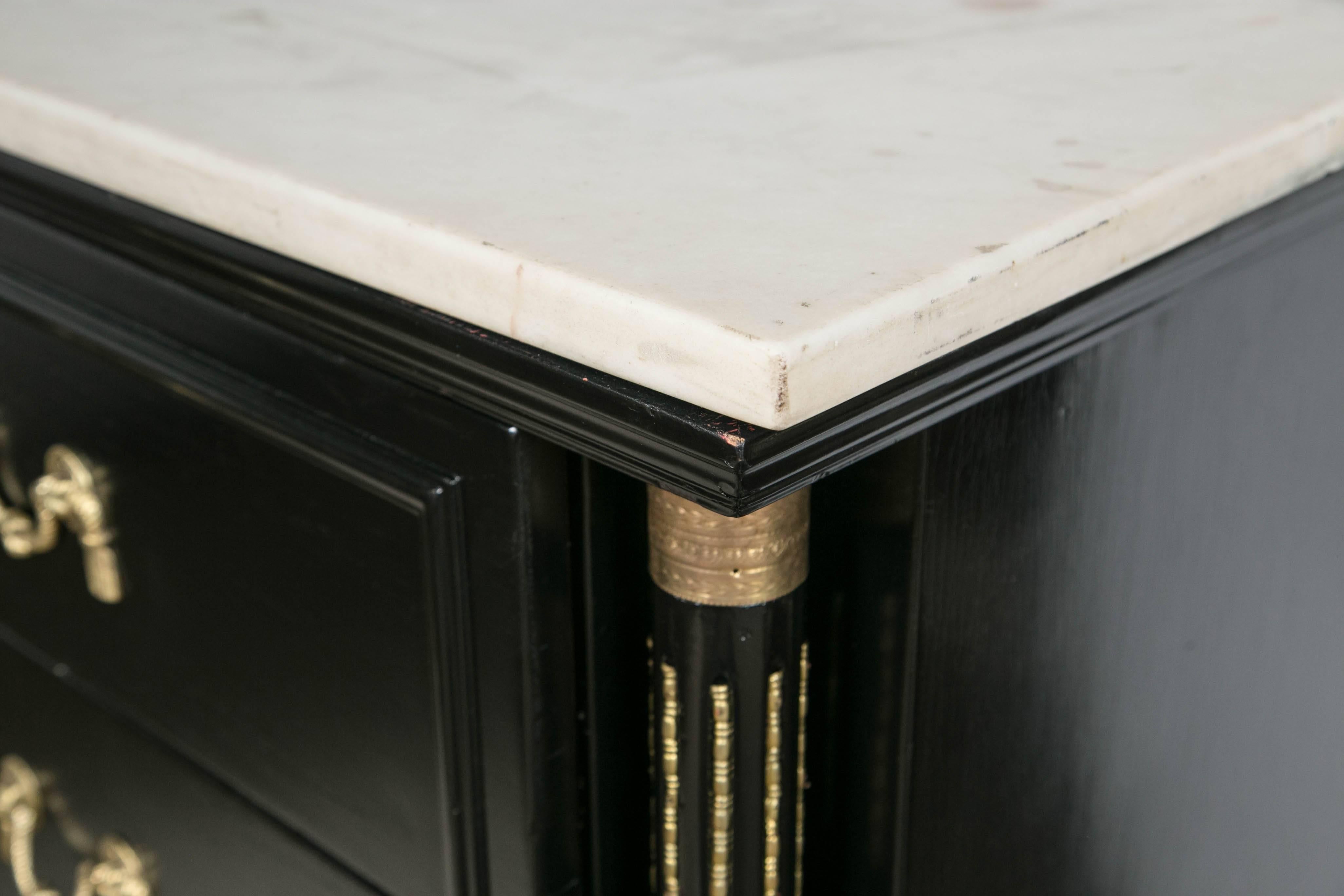 Hollywood Regency Louis XVI Style Marble-Top Ebonized Dresser or Sideboard by Maison Jansen