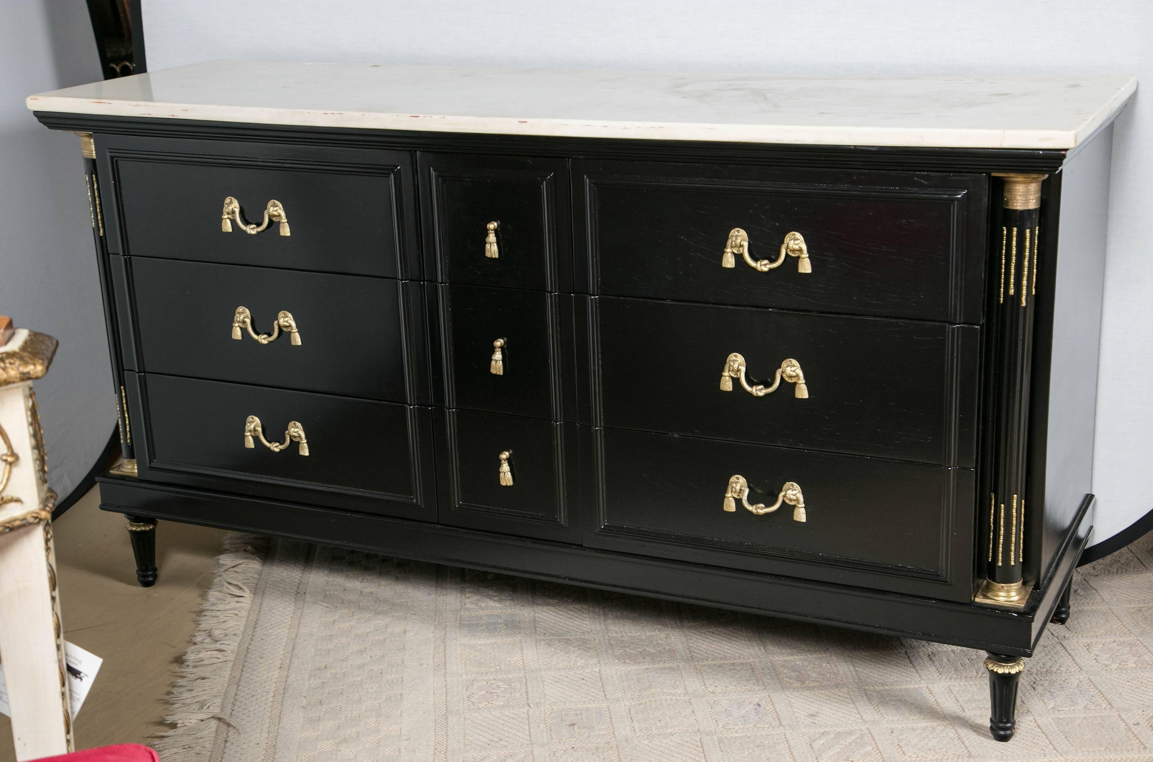 Louis XVI Style Marble-Top Ebonized Dresser or Sideboard by Maison Jansen 3