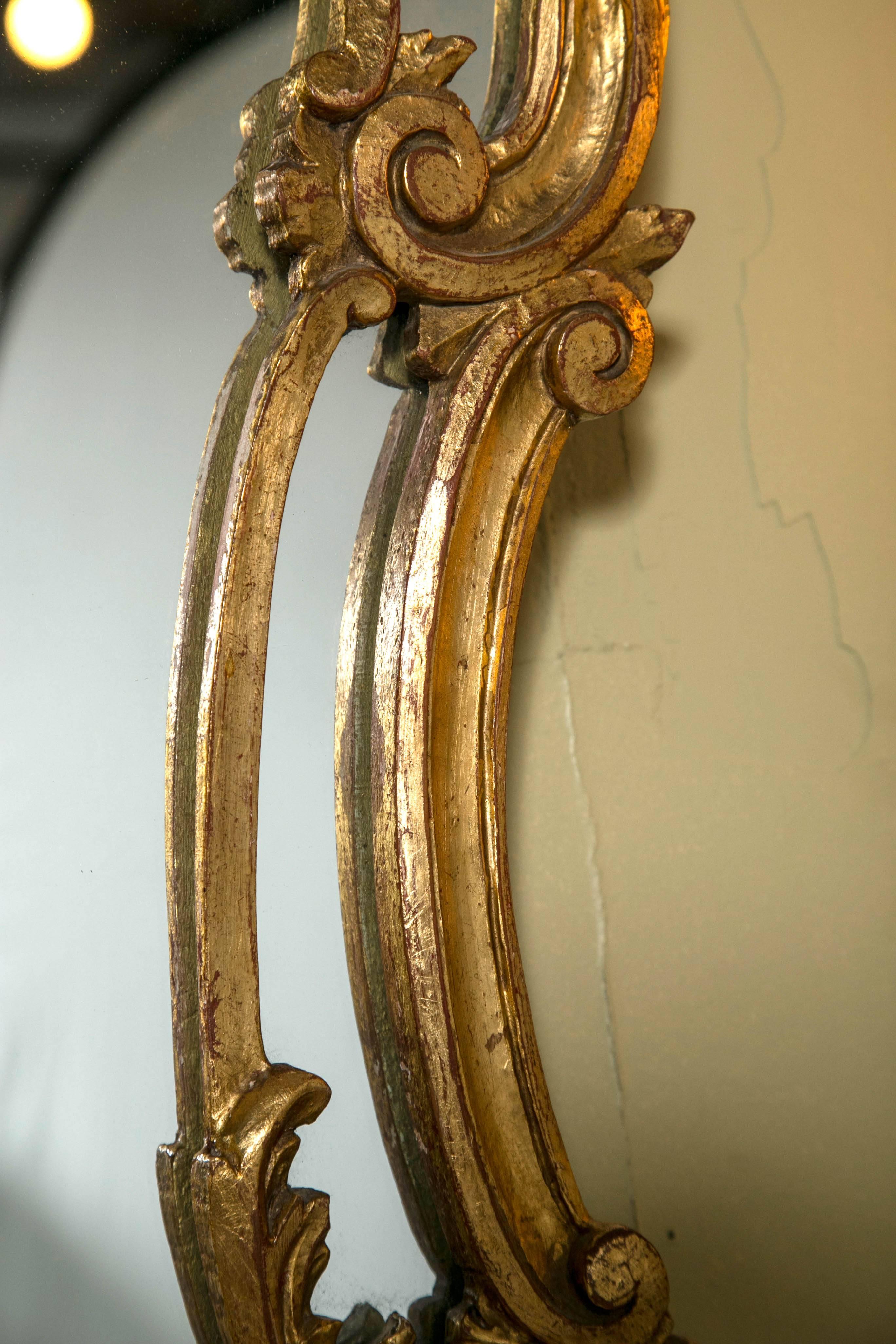 French Pair of Italian Leaf and Scroll Giltwood Mirrors Louis XV Style Finely Carved