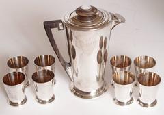 Ile de France Art Deco Meriden International Silver Cocktail Set with Eight Cups