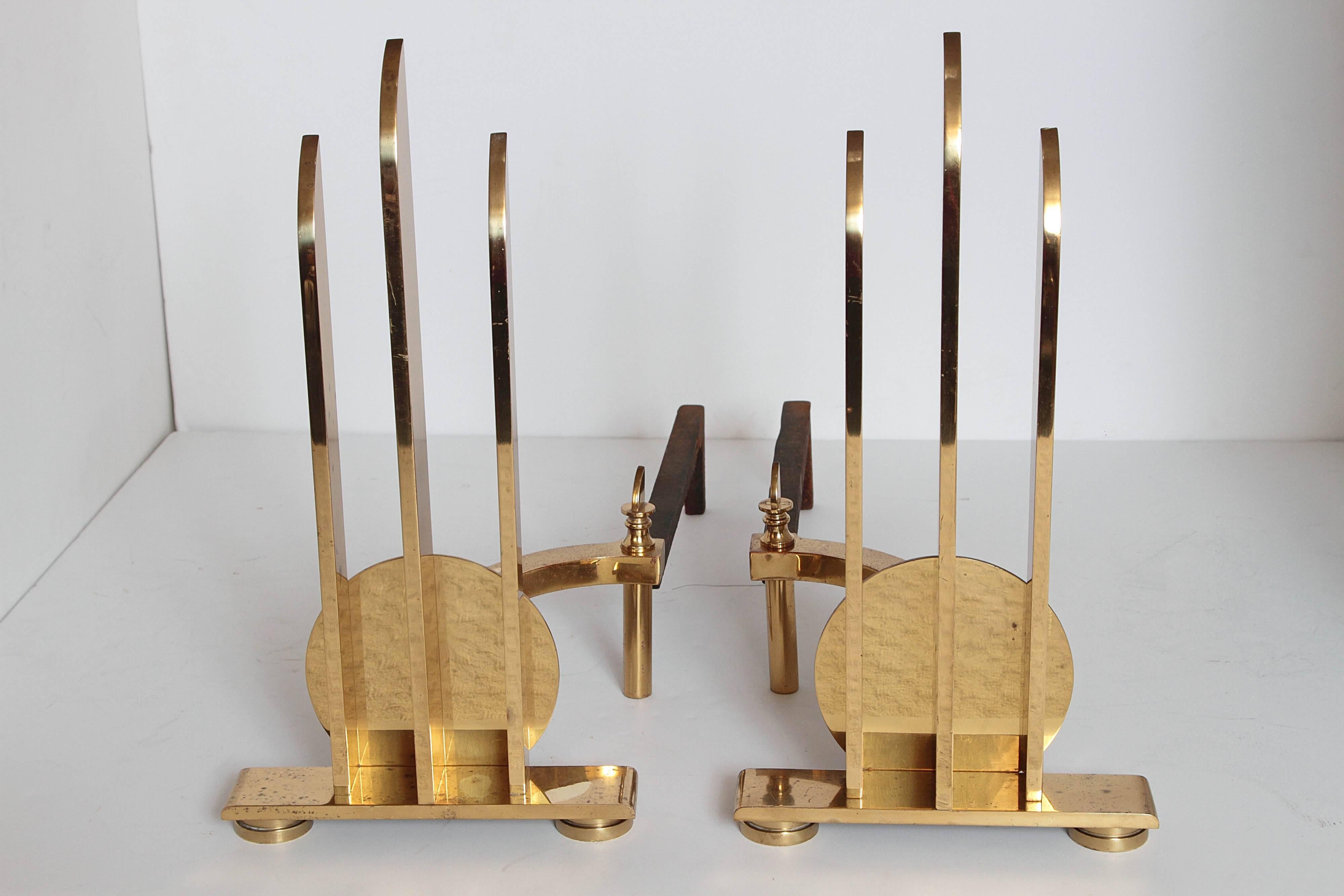 Matched set. You will rarely find this set with the original matching tools and stand.
Other than normal use, this set is in amazing original condition. Nice patina to the tool set, andirons highly polished and lacquered.
Unparalleled solid brass