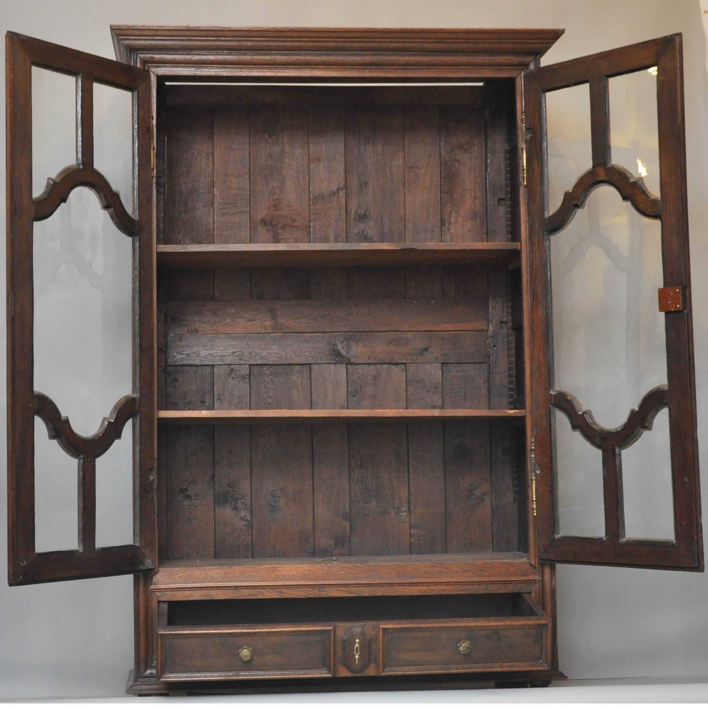 French 18th Century Country Oak Bookcase or Vitrine, Burgundy France, 1780 For Sale