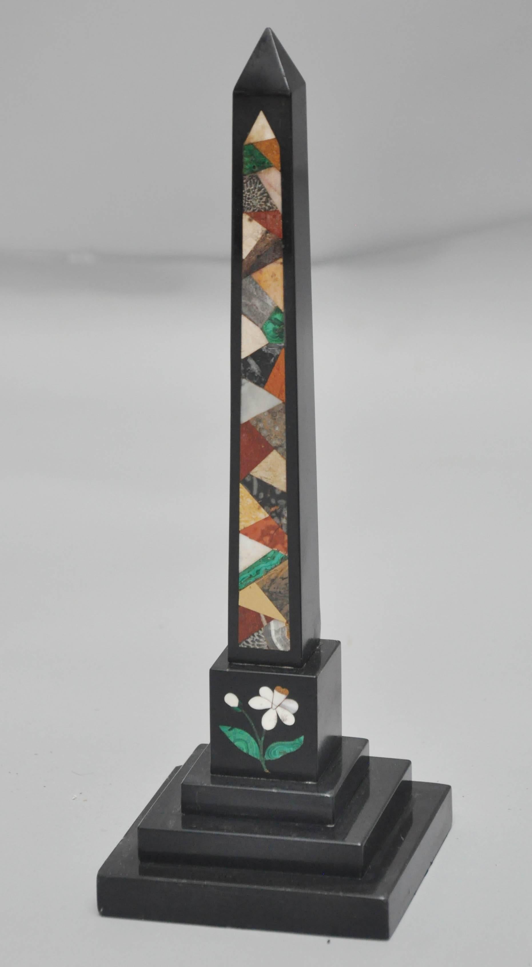English Set of Five Specimen Pietra Dura Inlaid Marble Obelisks, England, 1850 For Sale