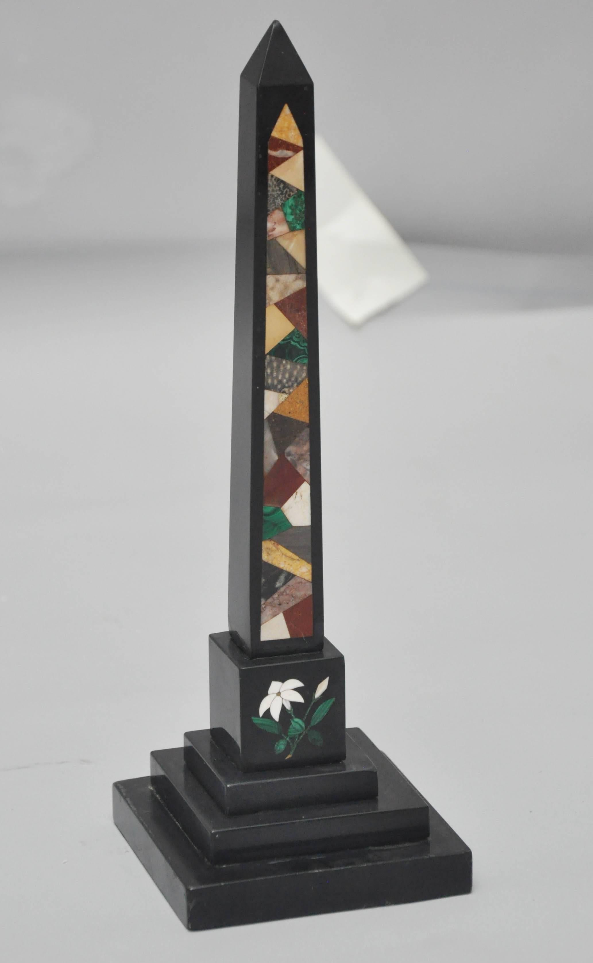 Inlay Set of Five Specimen Pietra Dura Inlaid Marble Obelisks, England, 1850 For Sale