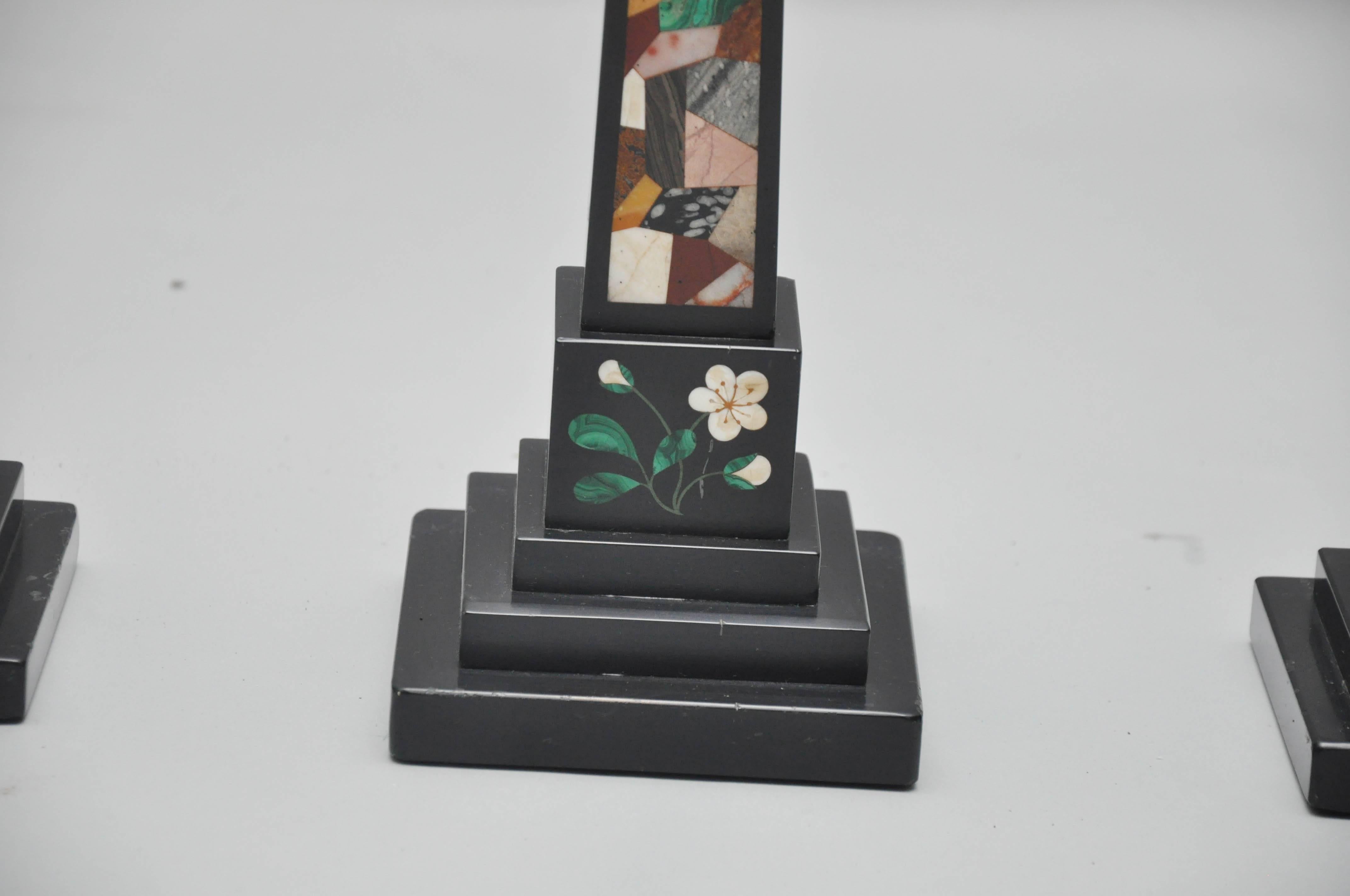 Set of Five Specimen Pietra Dura Inlaid Marble Obelisks, England, 1850 In Excellent Condition For Sale In Chicago, IL