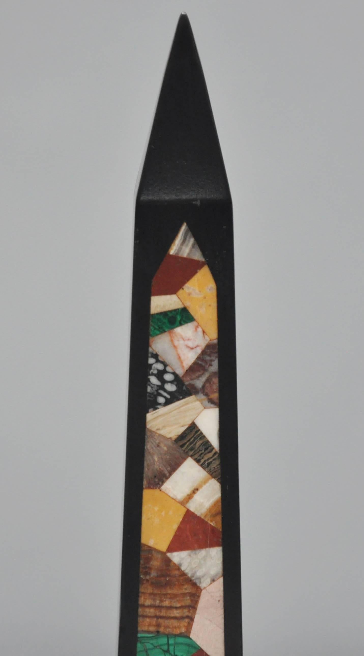 Late 19th Century Set of Five Specimen Pietra Dura Inlaid Marble Obelisks, England, 1850 For Sale