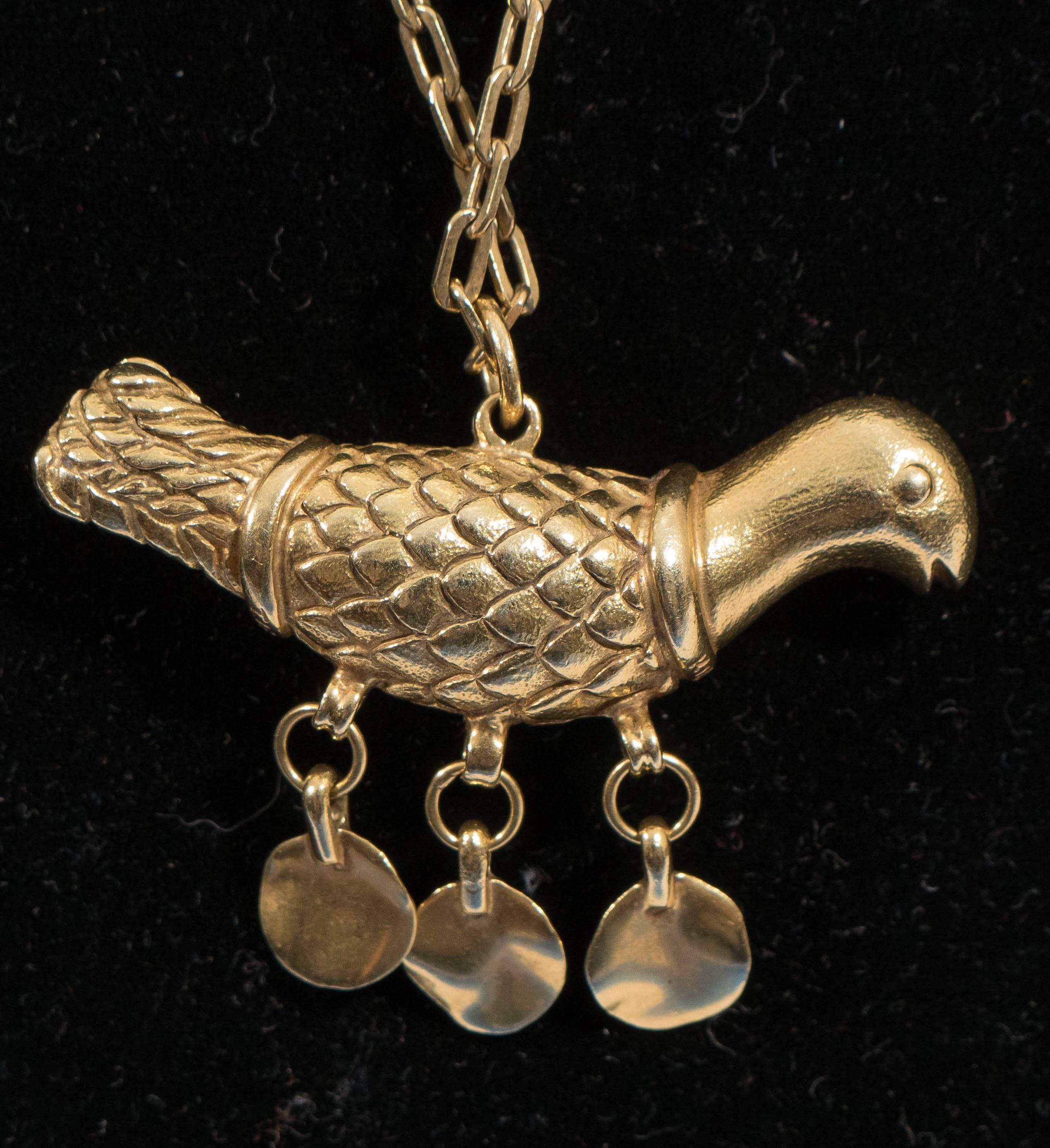 Italian Tiffany & Co. Bird Pendant Necklace in 18k Yellow Gold