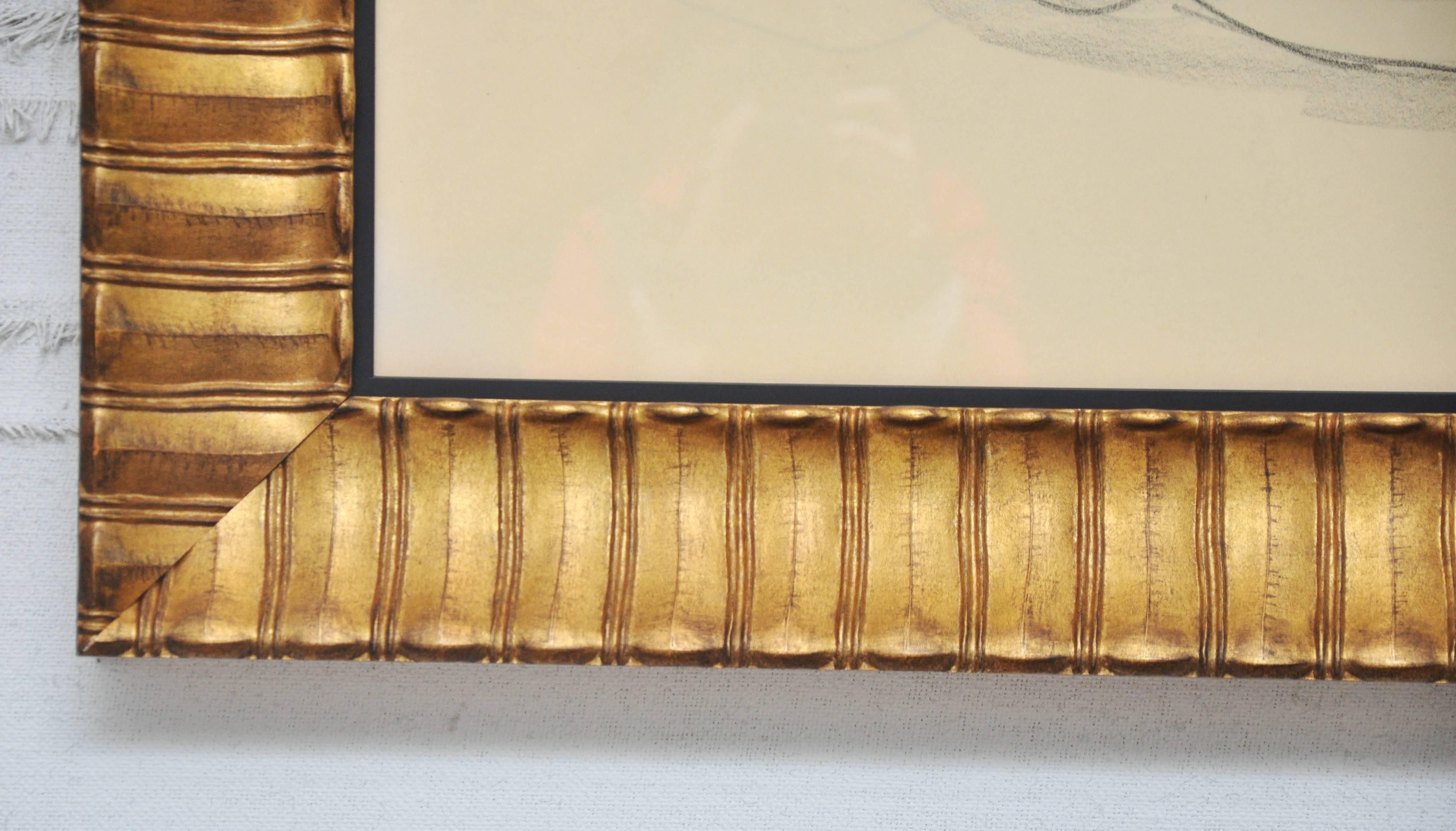 Aktstrichzeichnung aus dem 20. Jahrhundert. Skizze mit Kohle auf Papier. Kürzlich gerahmt in handbemaltem vergoldetem Rahmen.

Abmessungen: 32