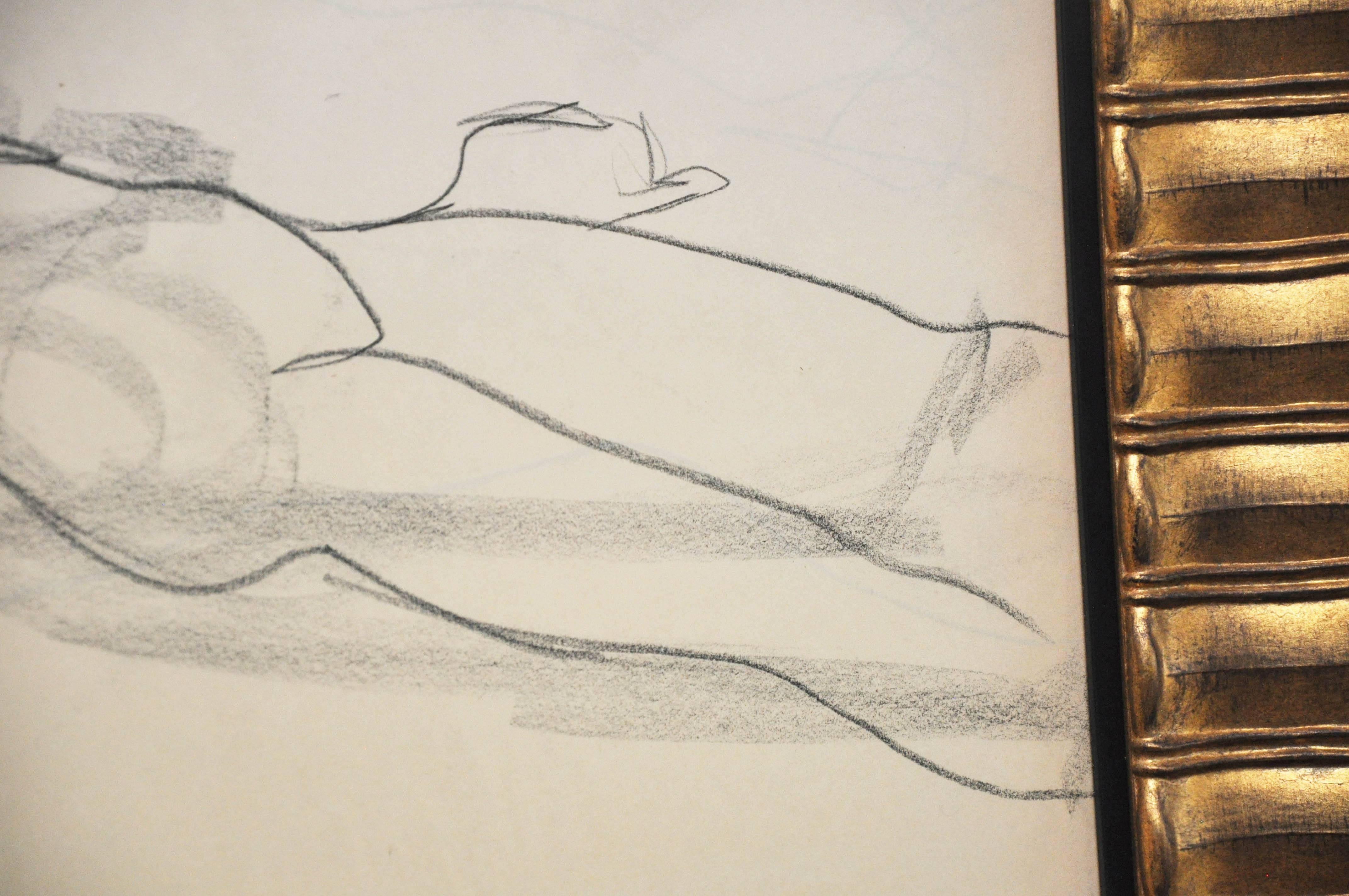 20th Century Nude, Line Drawing in Gilded Frame For Sale 1