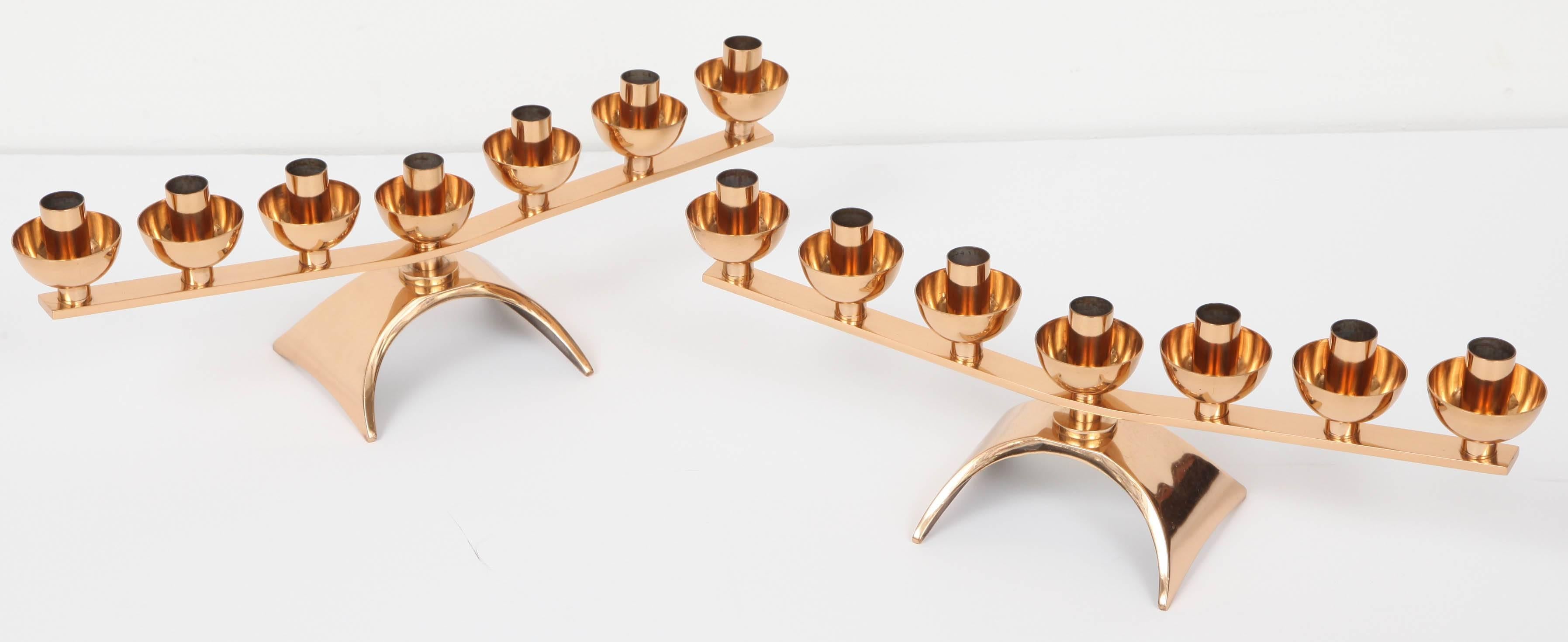 Pair of Brass Mid-Century Modern Candleholders, circa 1960 For Sale 6