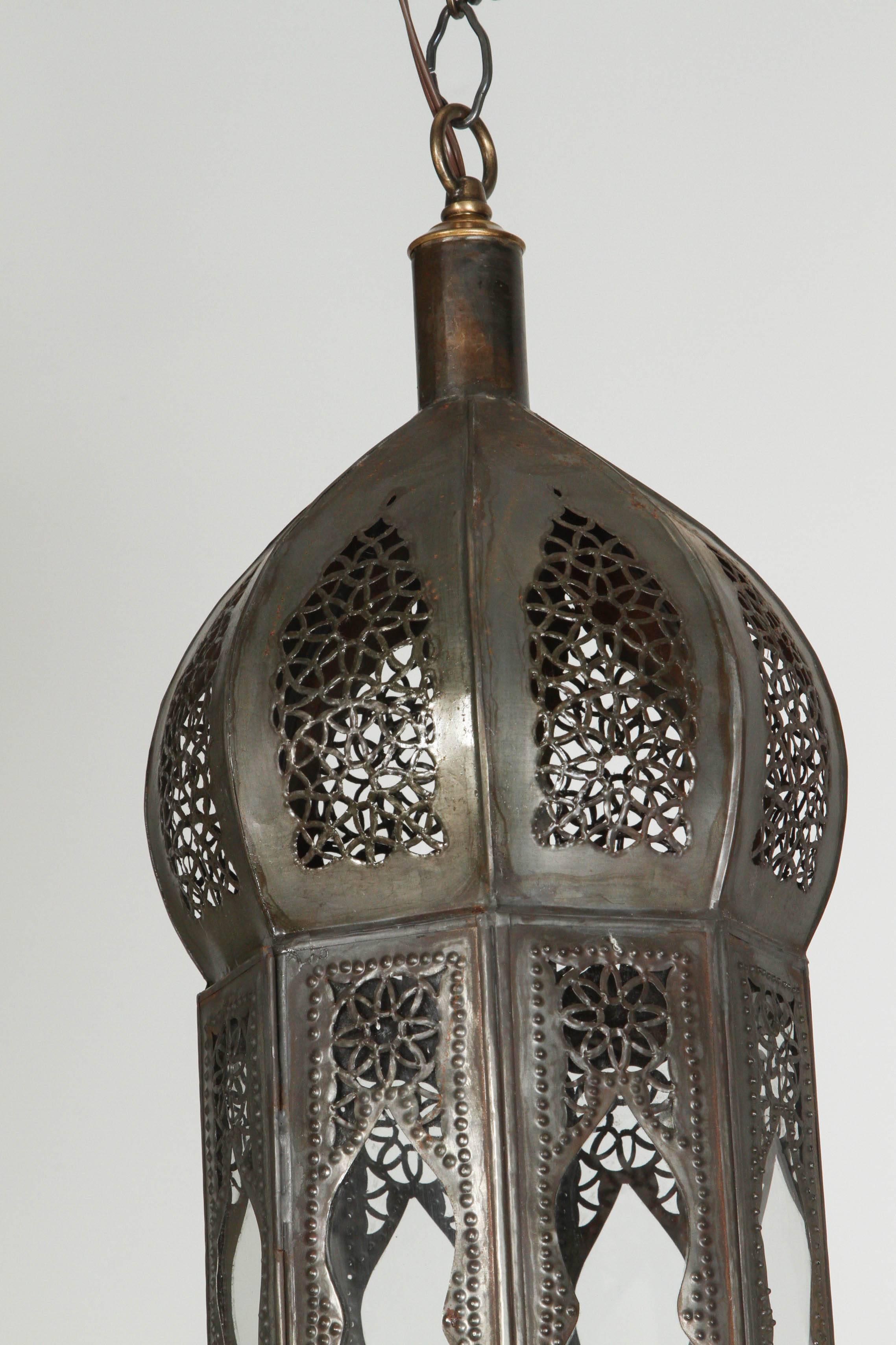 20th Century Large Moorish Moroccan Clear Glass Hanging Lantern For Sale