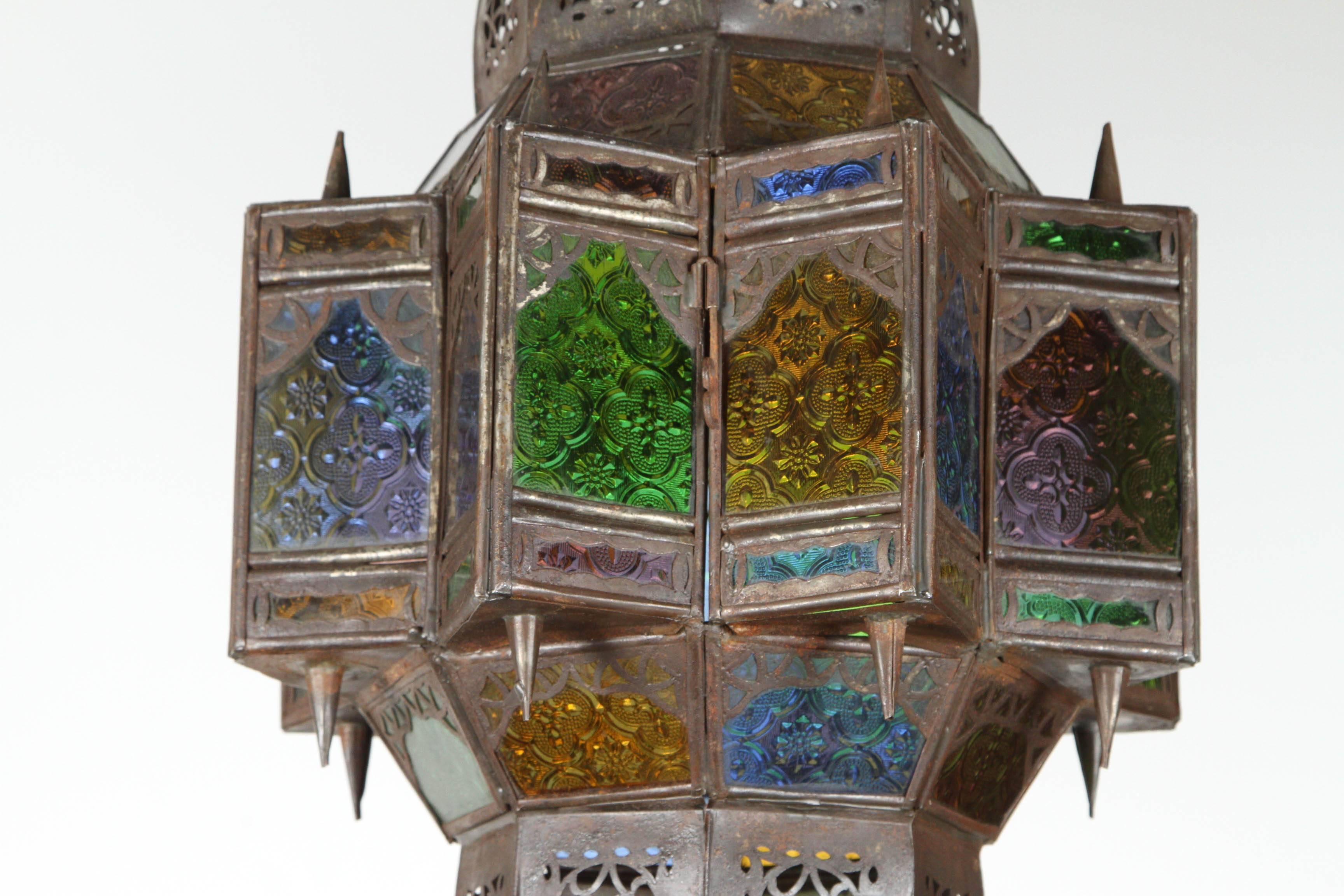 20th Century Moroccan Moorish Metal Filigree and Glass Pendant in Star Shape