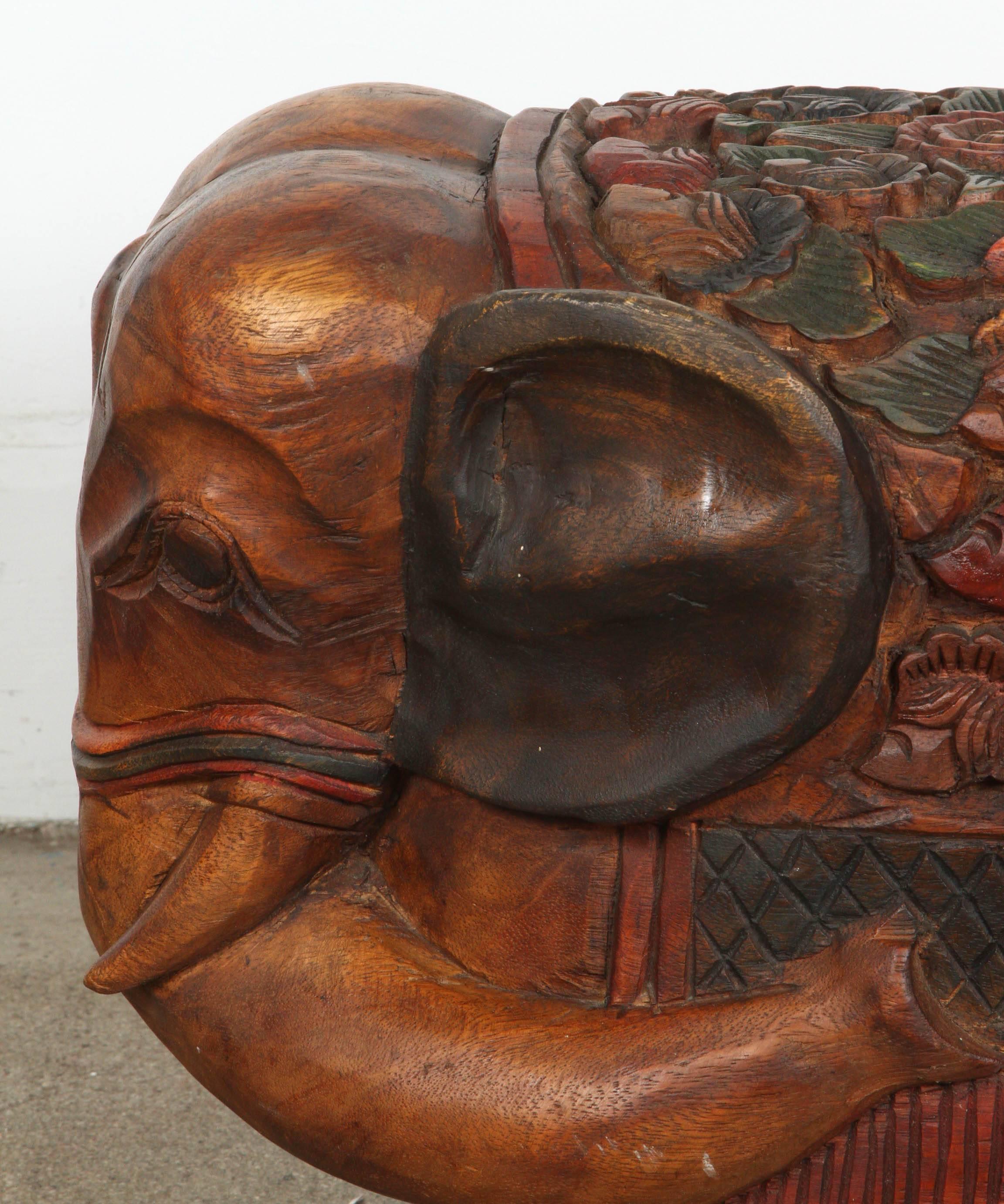 carved wood elephant stool