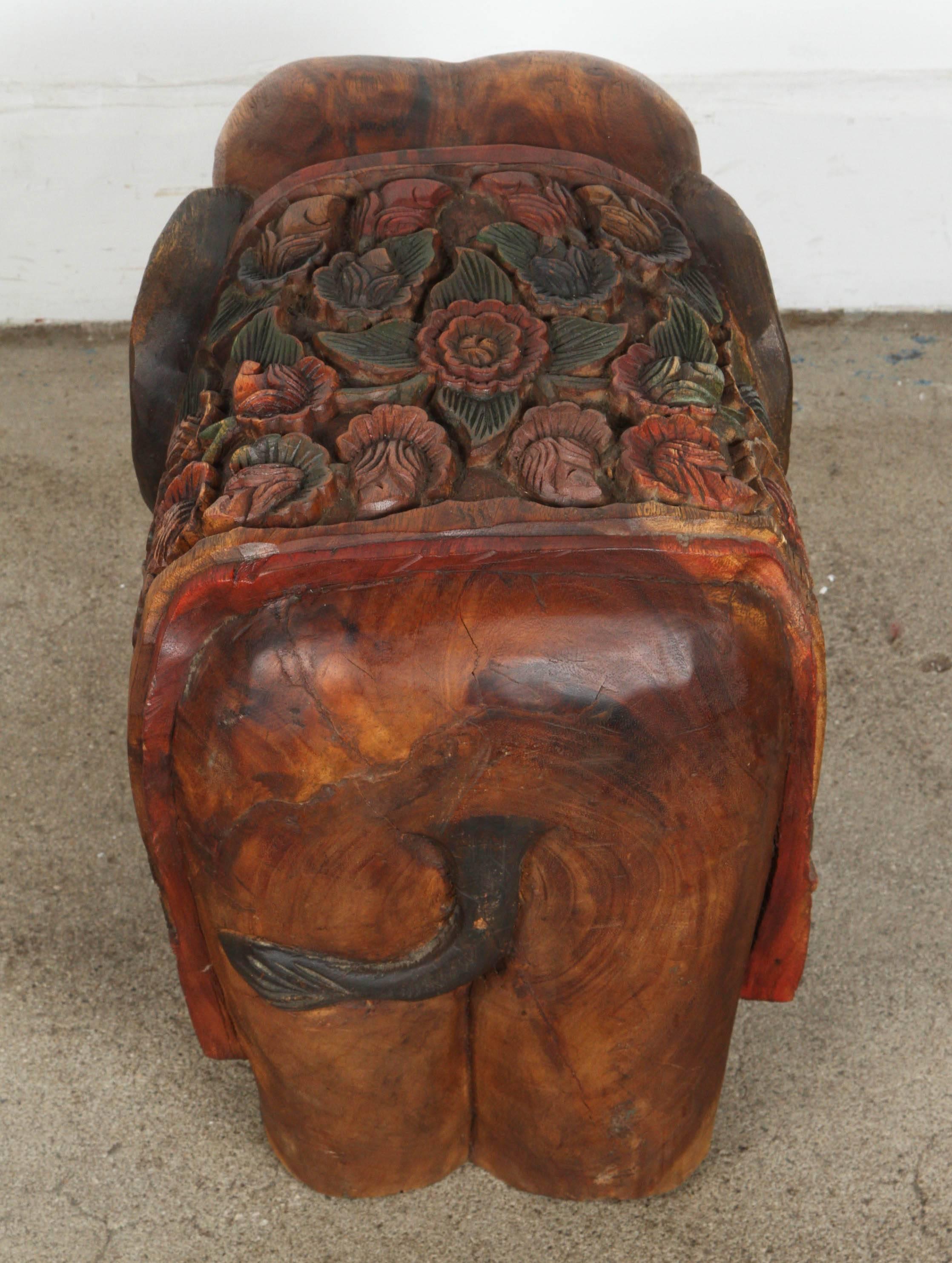 Anglo Raj Hand-Carved Elephant Wooden Stool