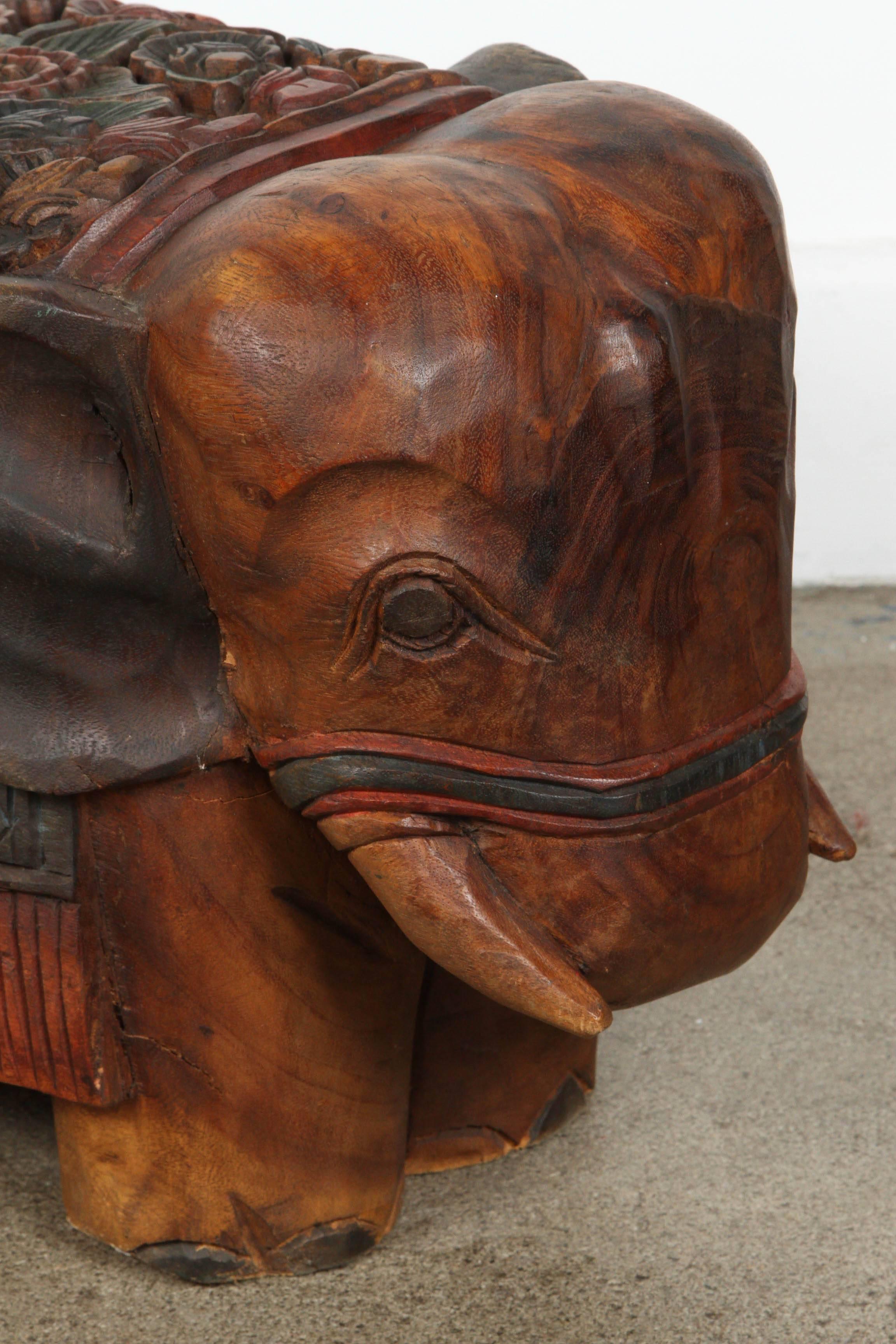 Indian Hand-Carved Elephant Wooden Stool