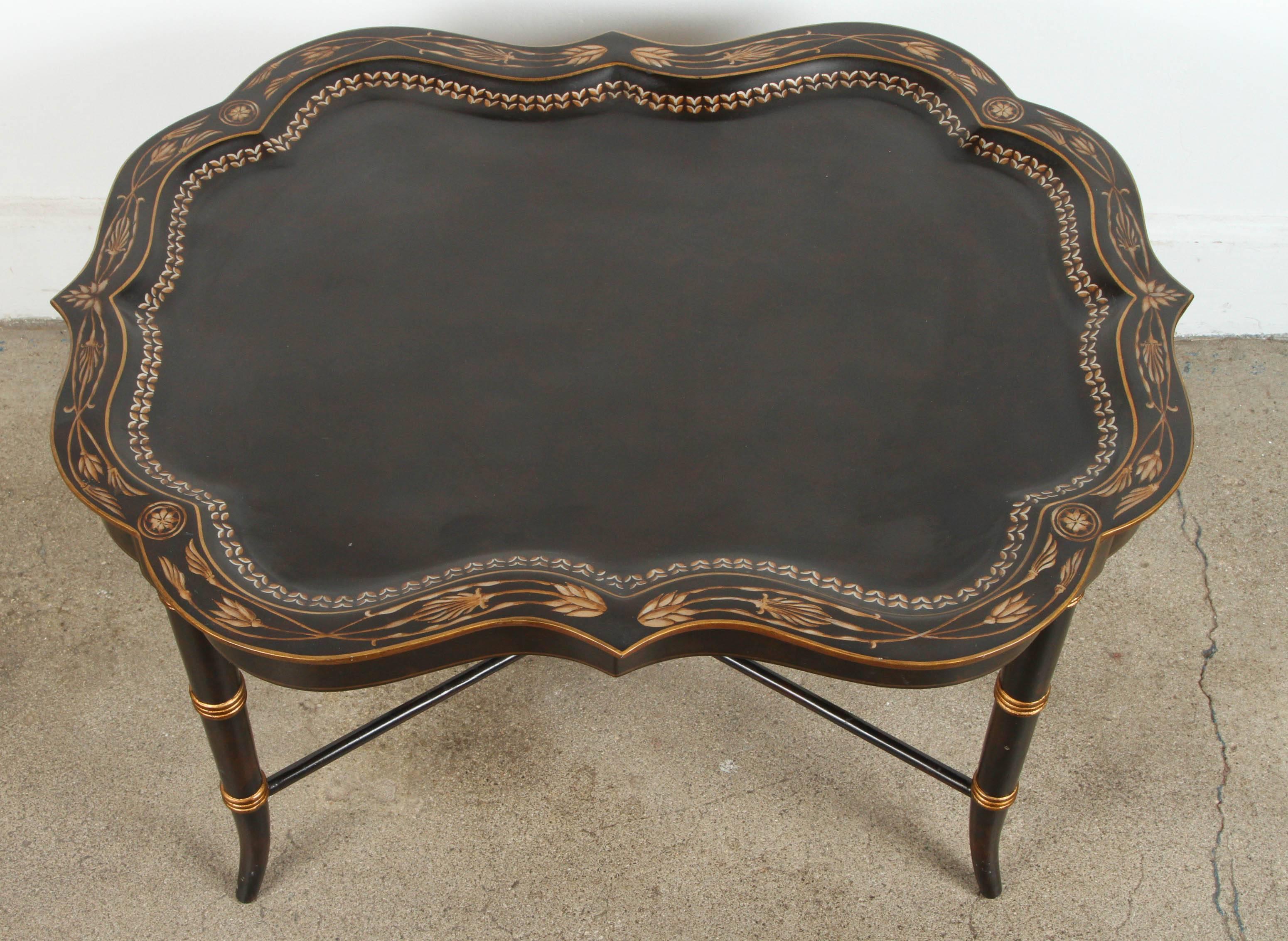 Late Victorian Hand-Painted Black Tray Coffee Table by Maitland-Smith