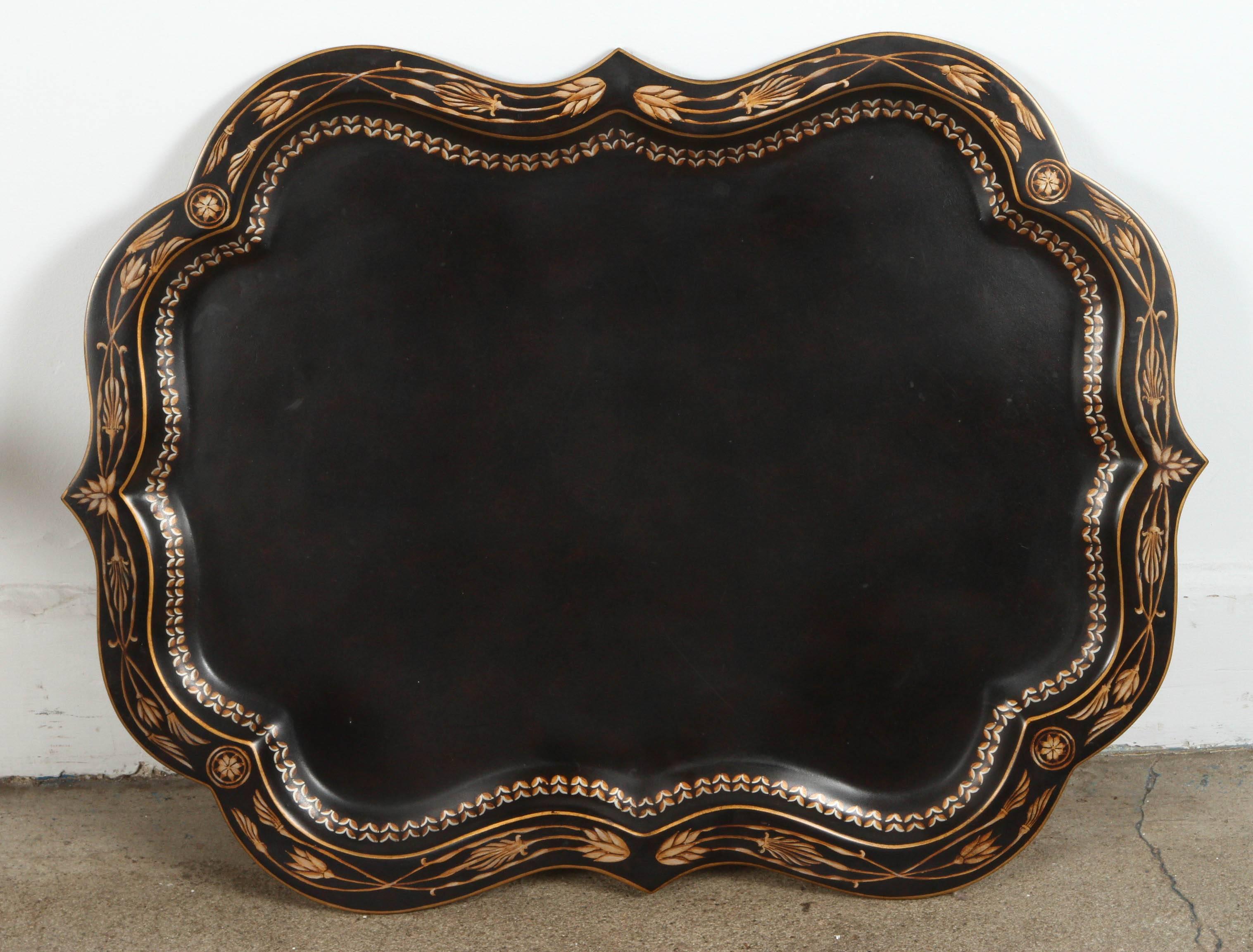 Hand-Crafted Hand-Painted Black Tray Coffee Table by Maitland-Smith