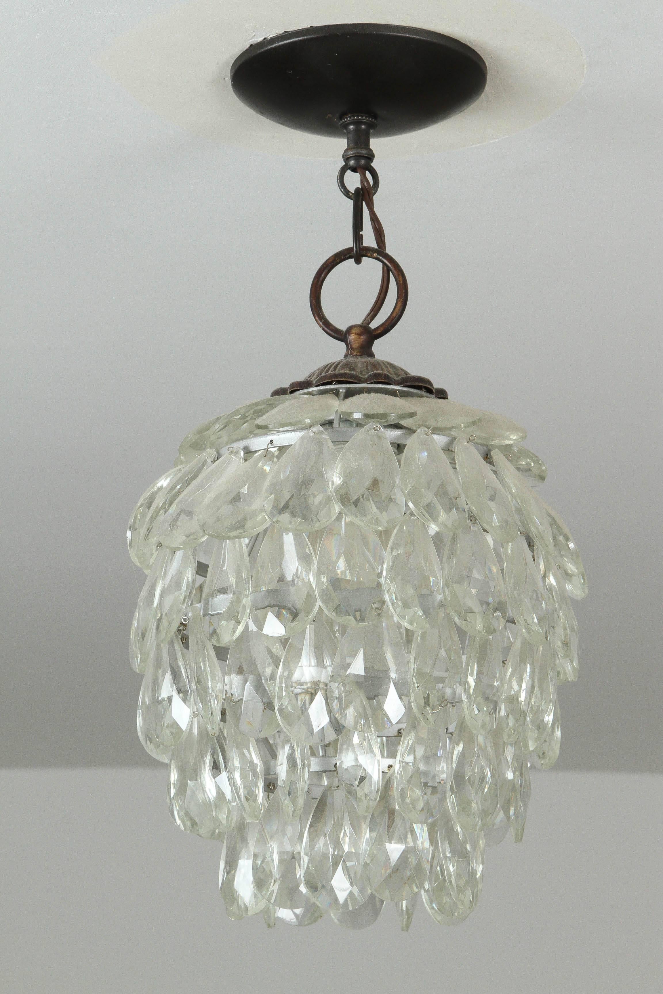 Mid-20th Century Pair of Charming Pendant Lights with Faceted Glass Teardrop Petals