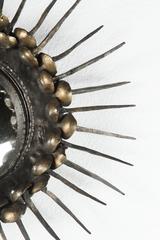 Convex Sunburst Mirror with a Frame of Spikes with Brass Nailheads
