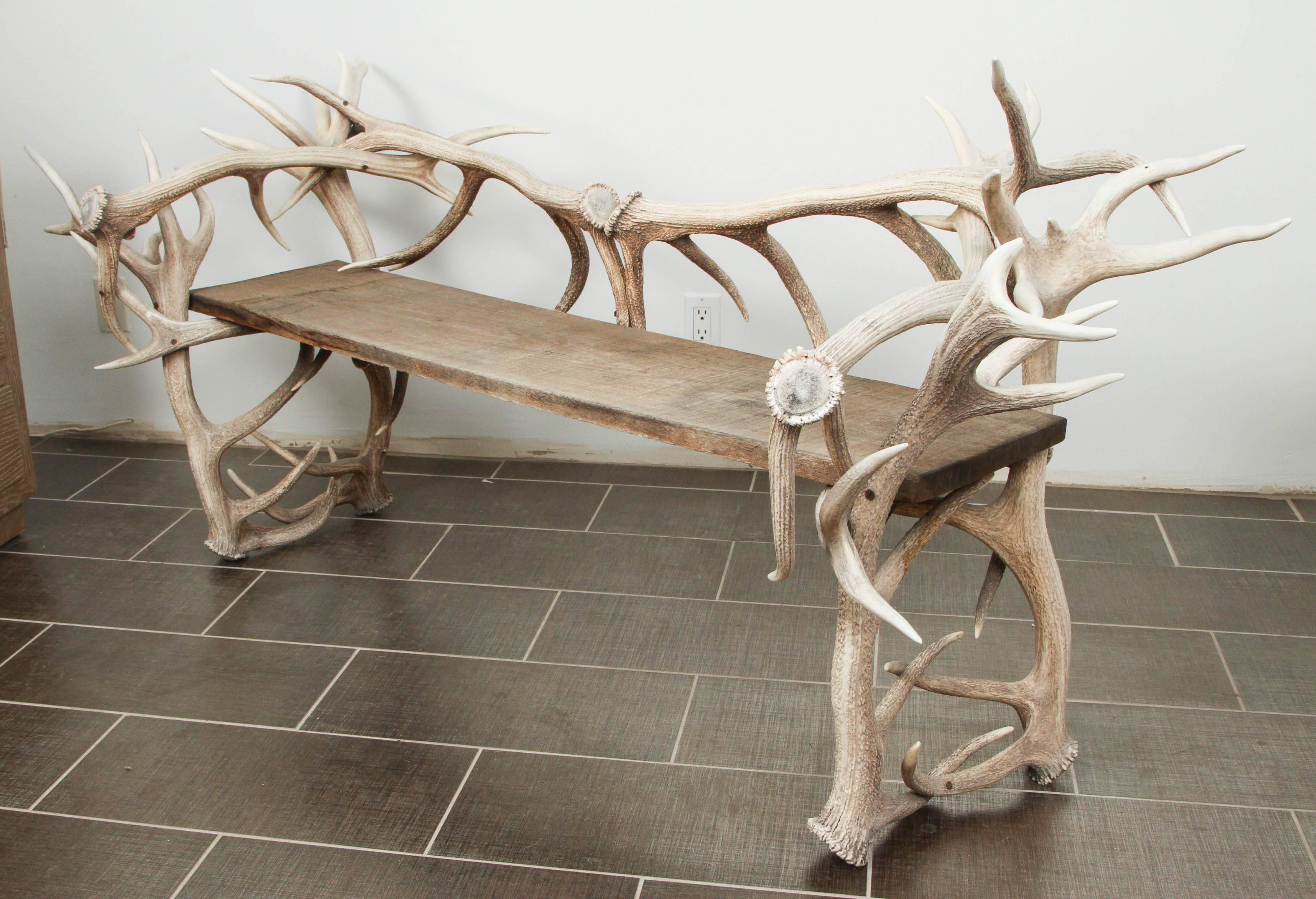Late 20th Century Magnificent Elk Antler Bench