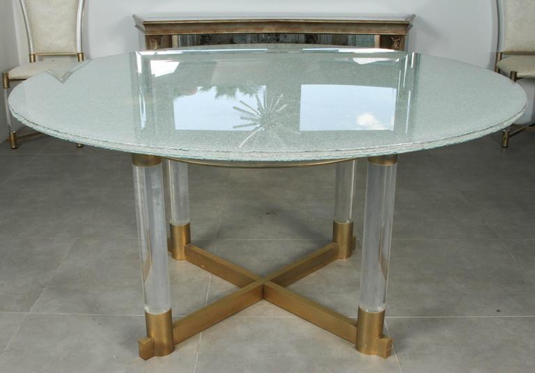 Crackled Glass Dining Table with a Base of Lucite and ...