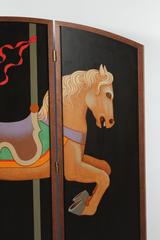 Beautiful Hand-Painted Folding Screen with Carousel Horse by Lynn Curlee