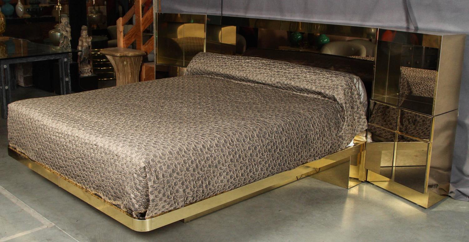 Brass and Bronzed Mirrored Platform Bed by Ello at 1stdibs