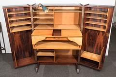 Midcentury Norwegian Hideaway Desk in Rosewood with Original Reading Light