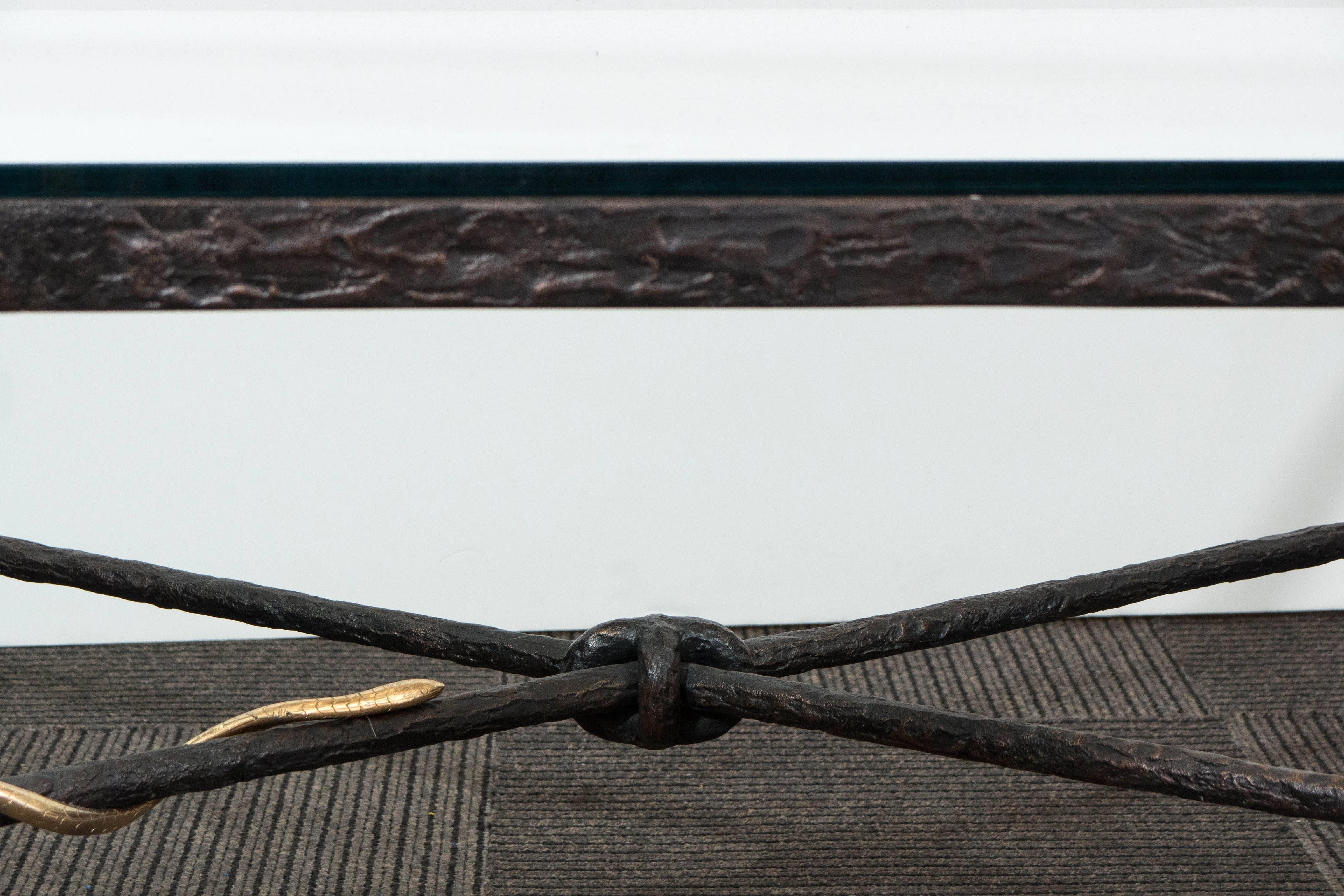 Christopher Chodoff ‘Etruscan’ Coffee Table in Cast Bronze with Gold-Toned Snake In Good Condition In New York, NY