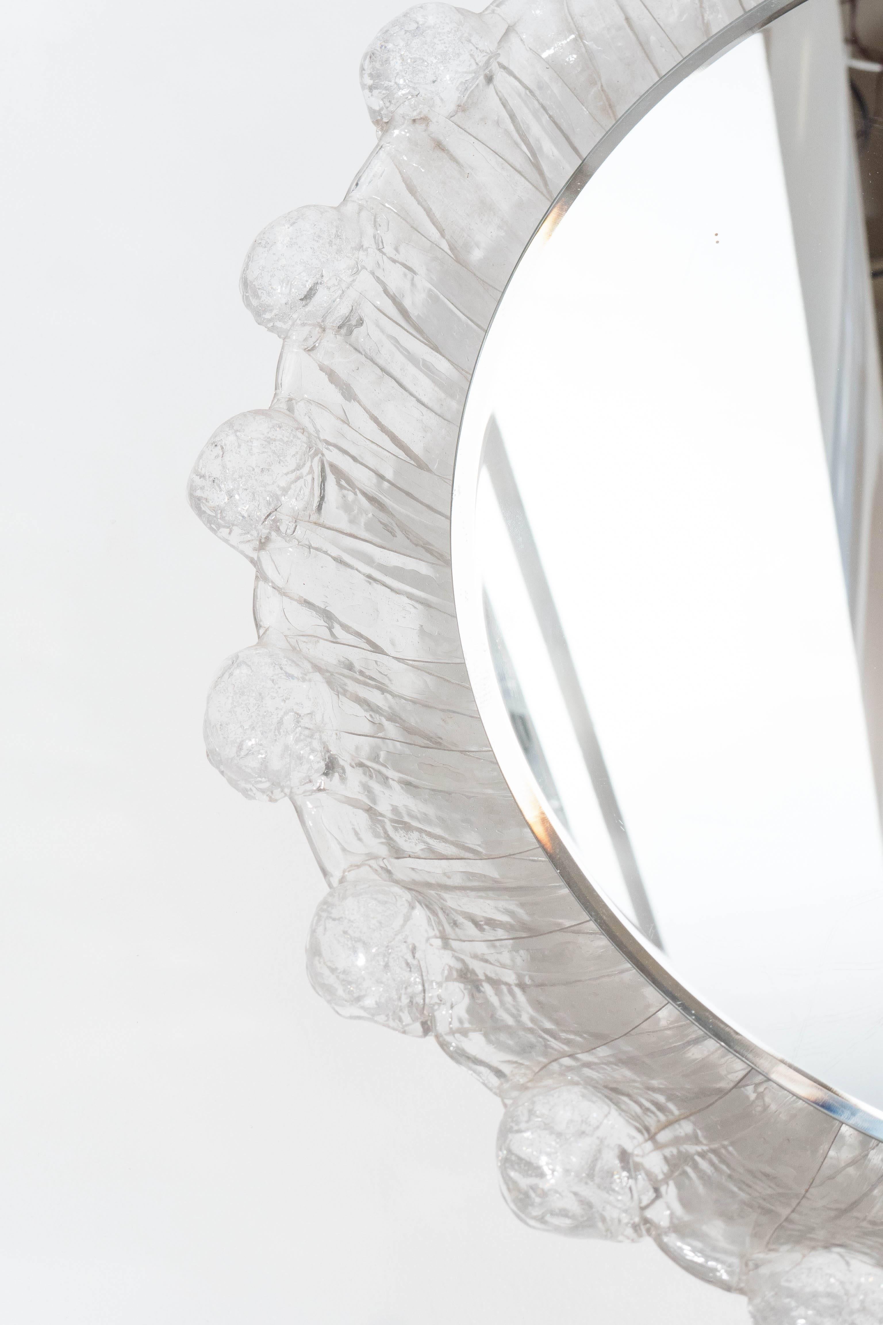 Late 20th Century 1970s Illuminated Round Mirror with Textured Lucite Frame