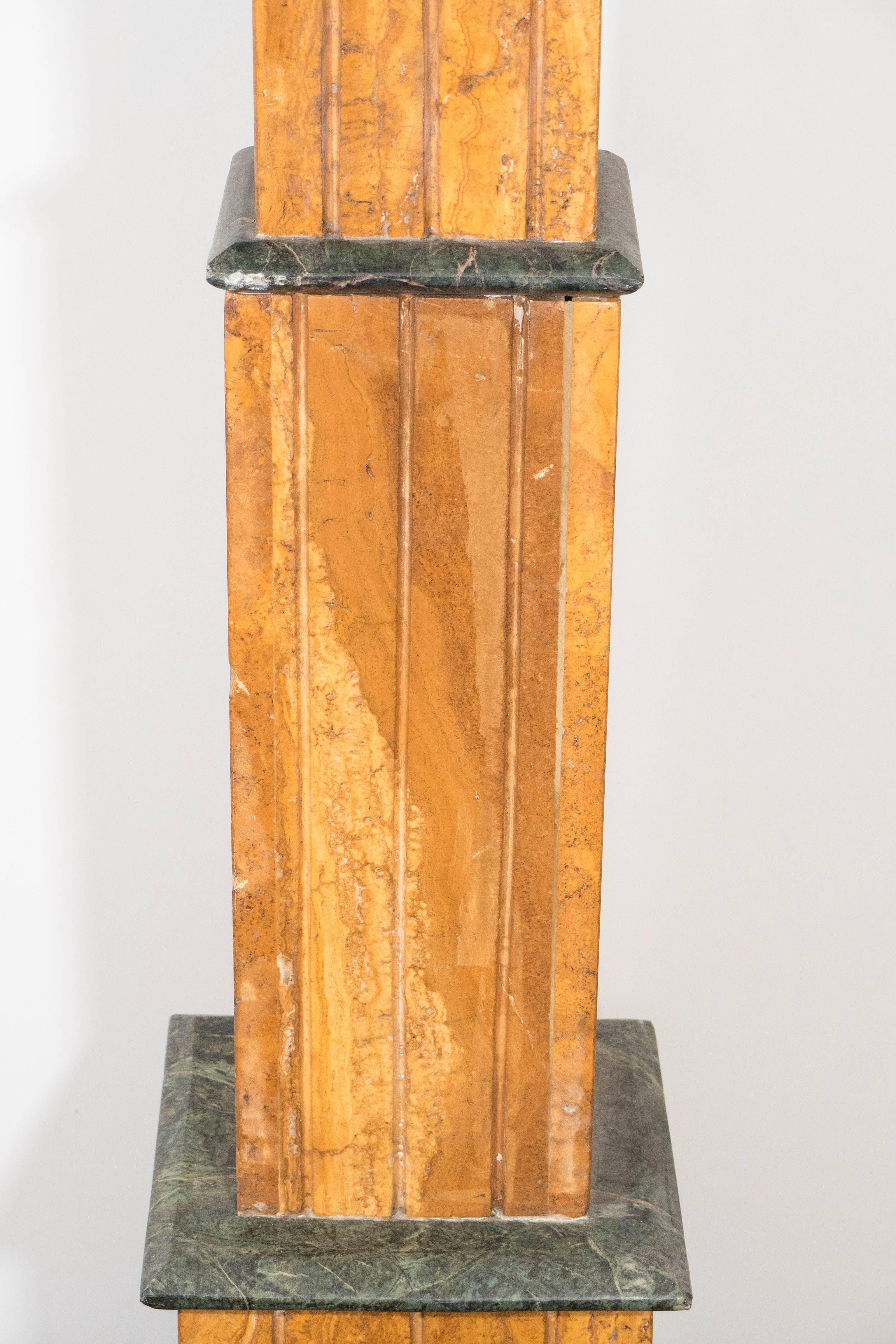 Mid-Century Pair of Travertine Pedestals with Verde Marble In Good Condition In New York, NY