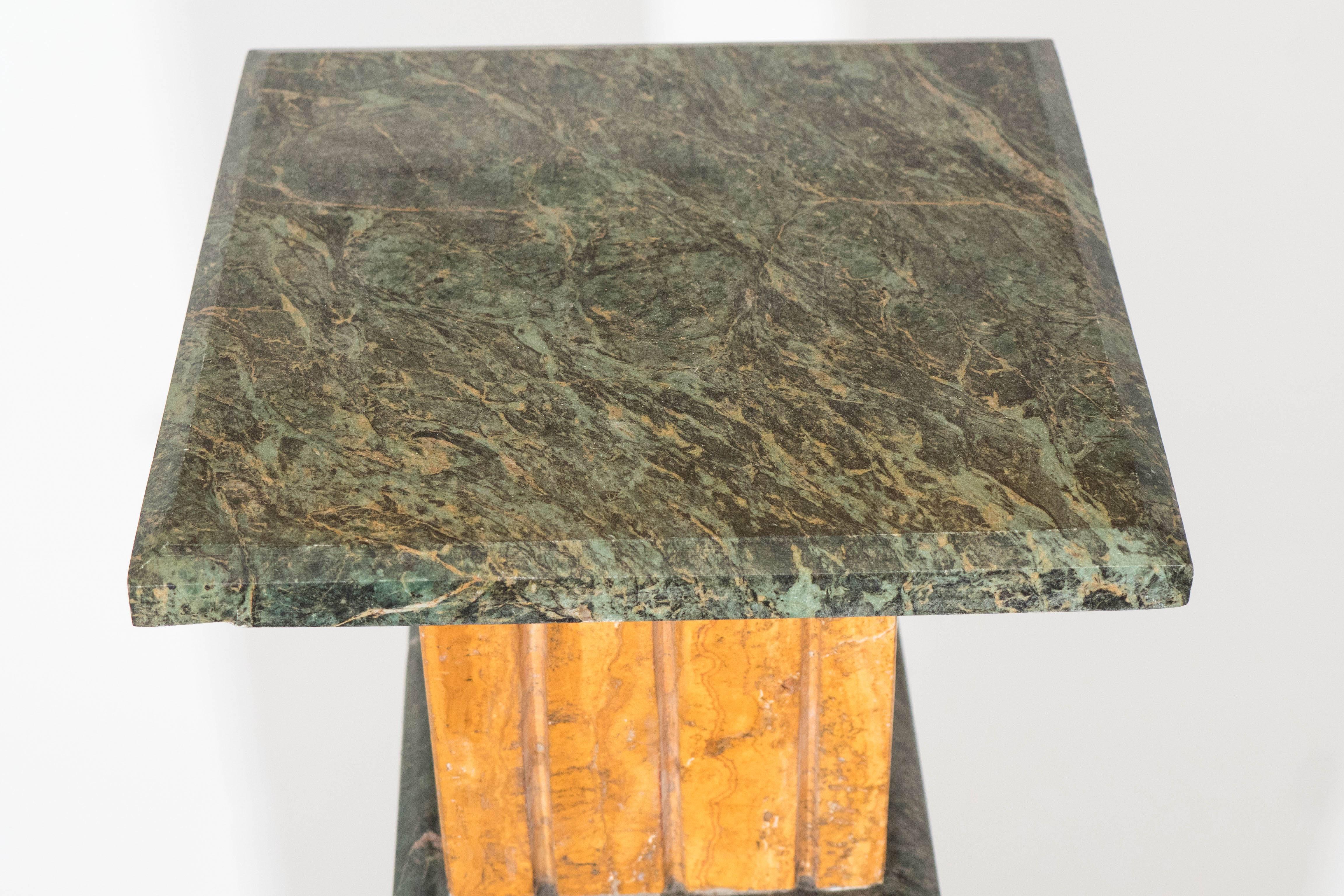 Mid-Century Pair of Travertine Pedestals with Verde Marble 1