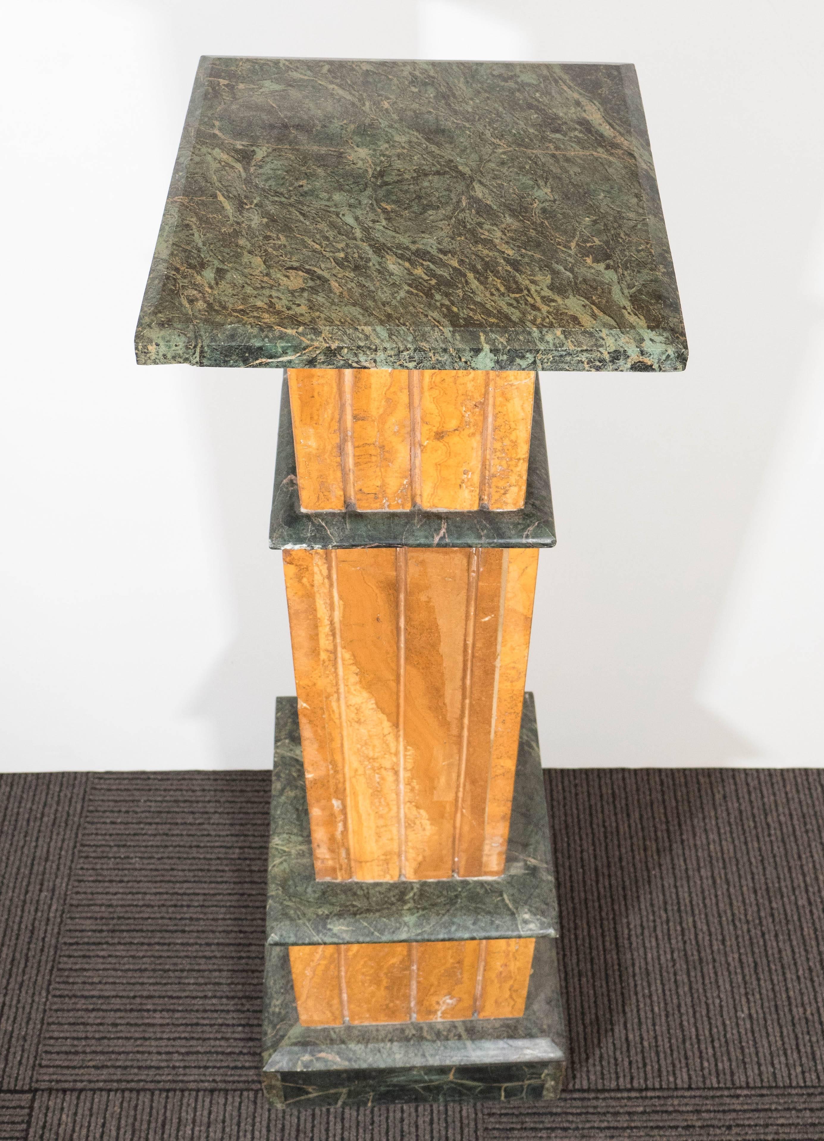 Mid-Century Pair of Travertine Pedestals with Verde Marble 2