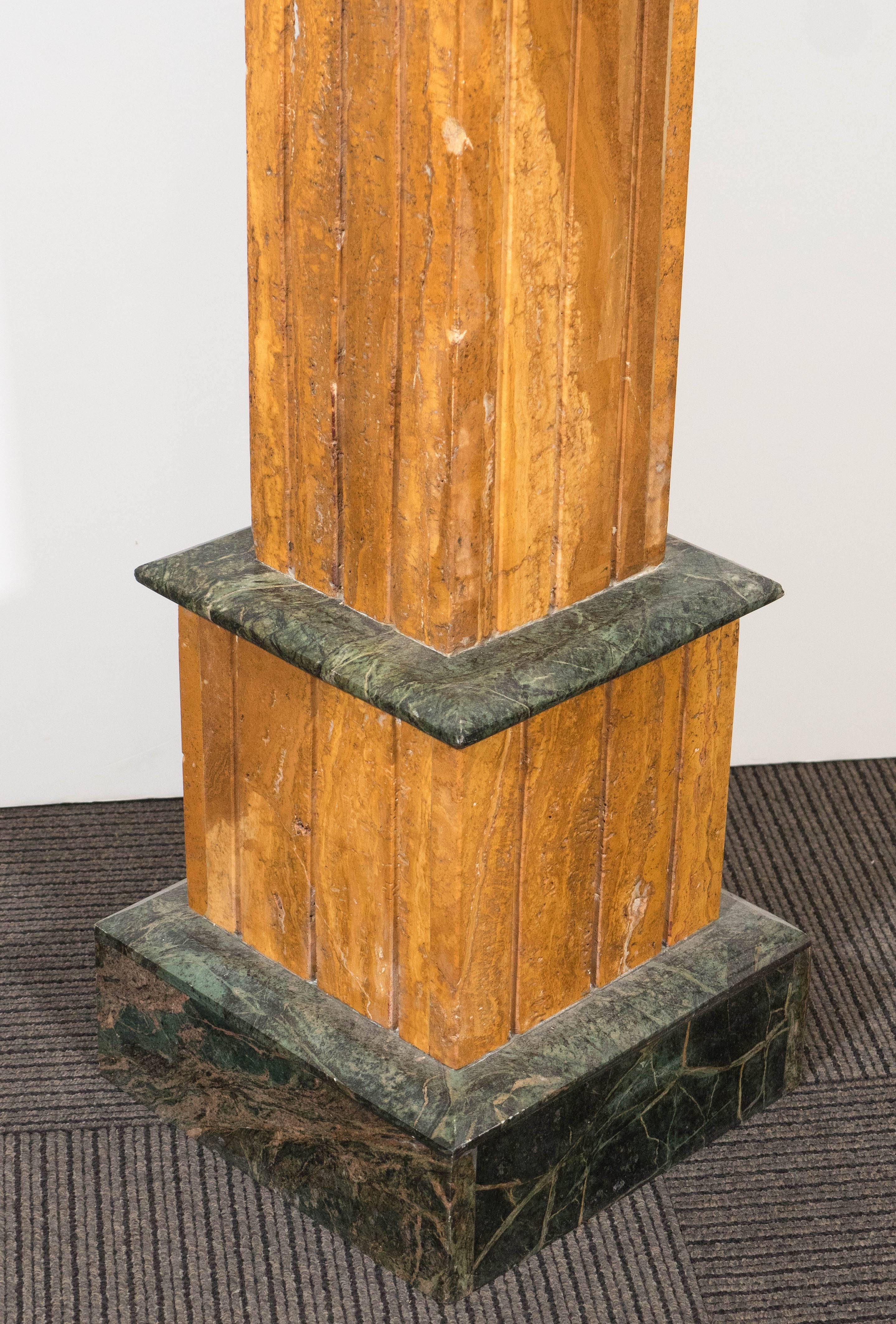 Mid-Century Pair of Travertine Pedestals with Verde Marble 4