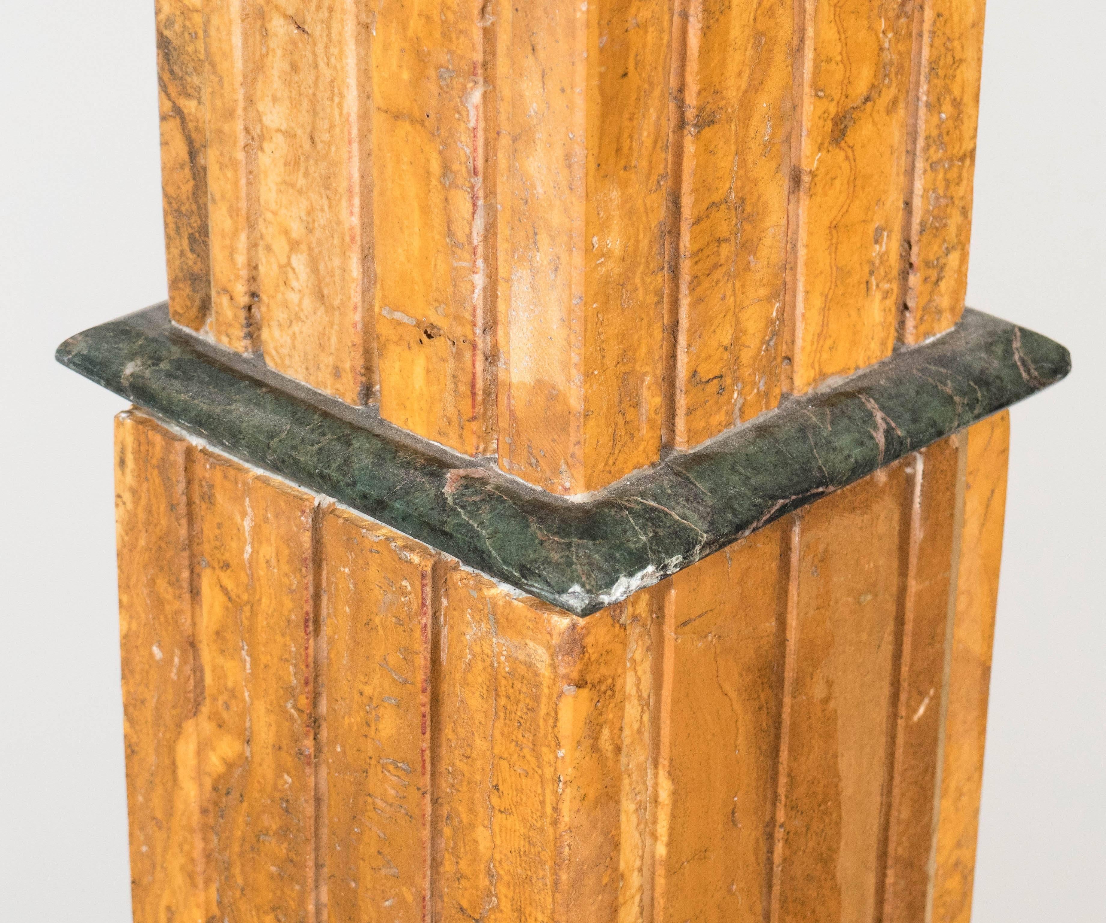 Mid-Century Pair of Travertine Pedestals with Verde Marble 5