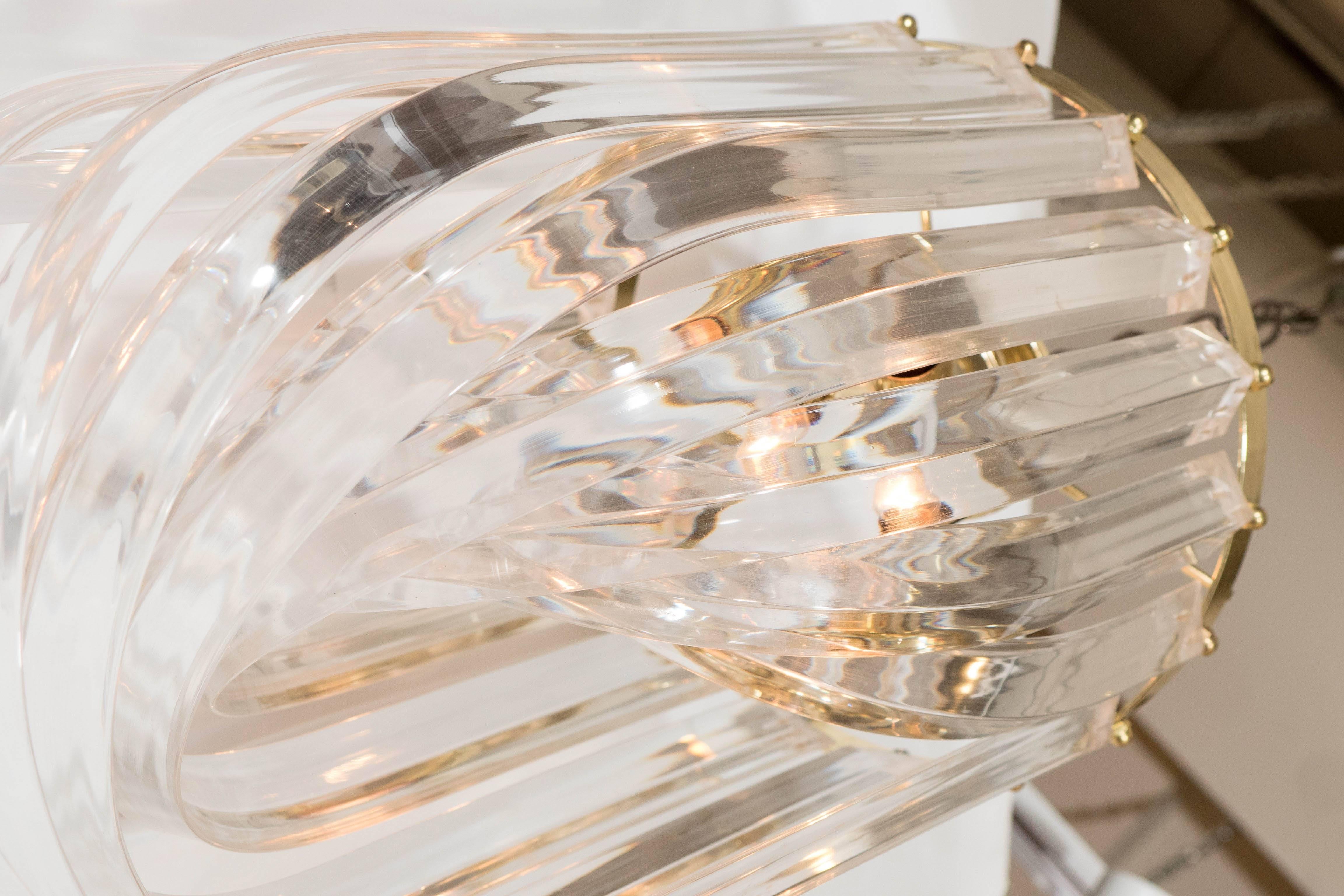 Mid-Century Looped Lucite and Brass Small Chandelier 1