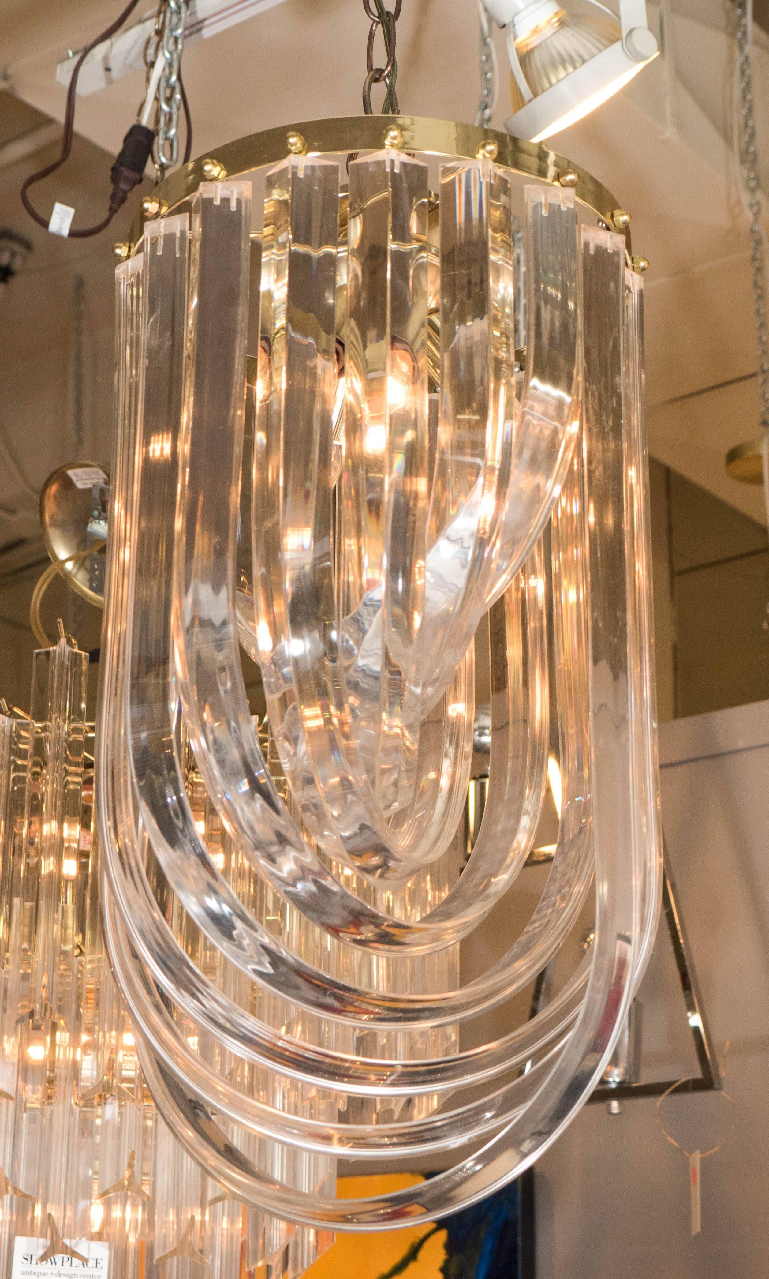 Mid-Century Looped Lucite and Brass Small Chandelier 3