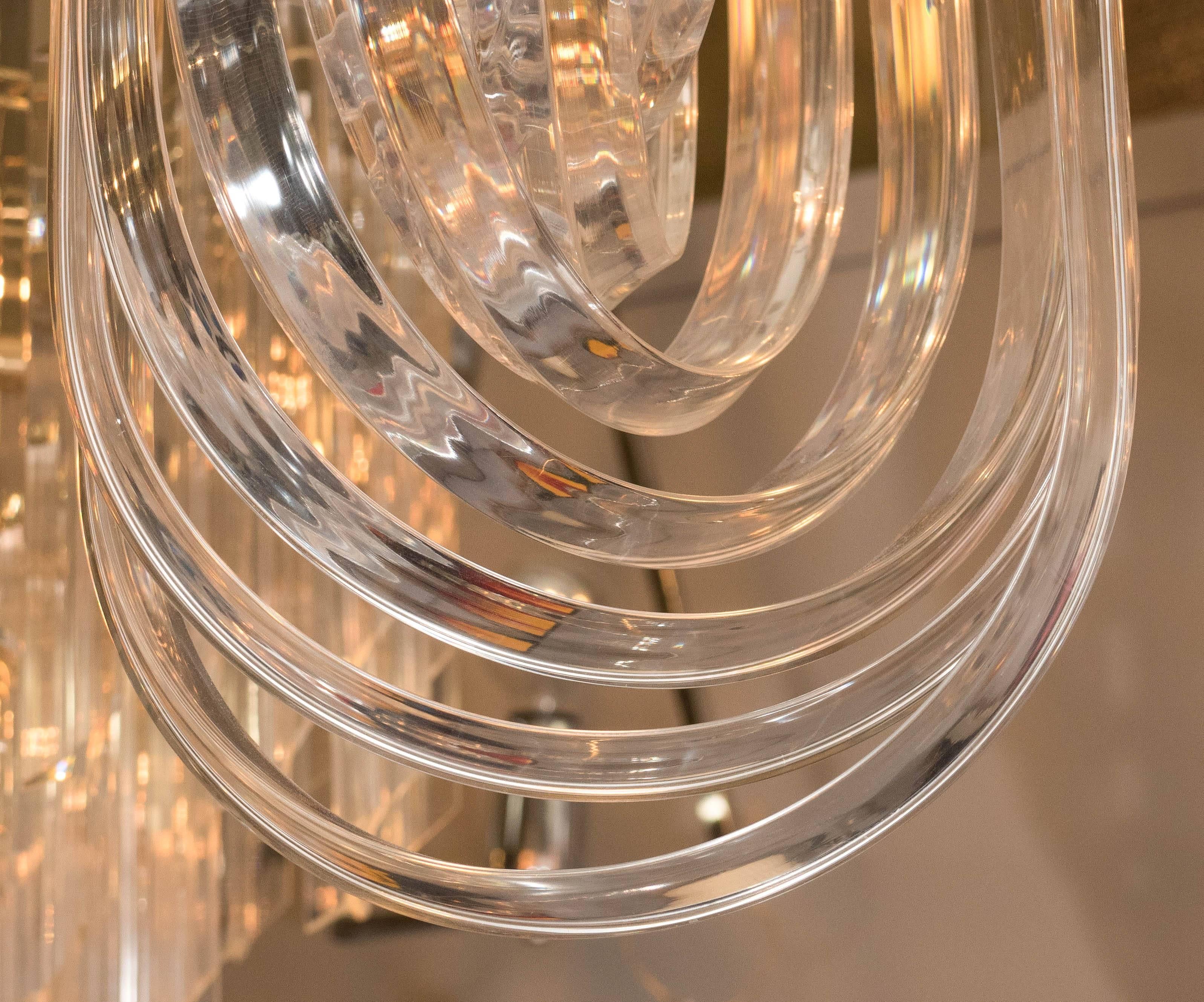 Mid-Century Looped Lucite and Brass Small Chandelier 4