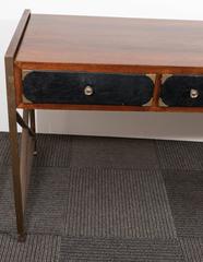 Mid-Century Campaign Desk on Bronze X-Frames with Embossed Leather Drawers