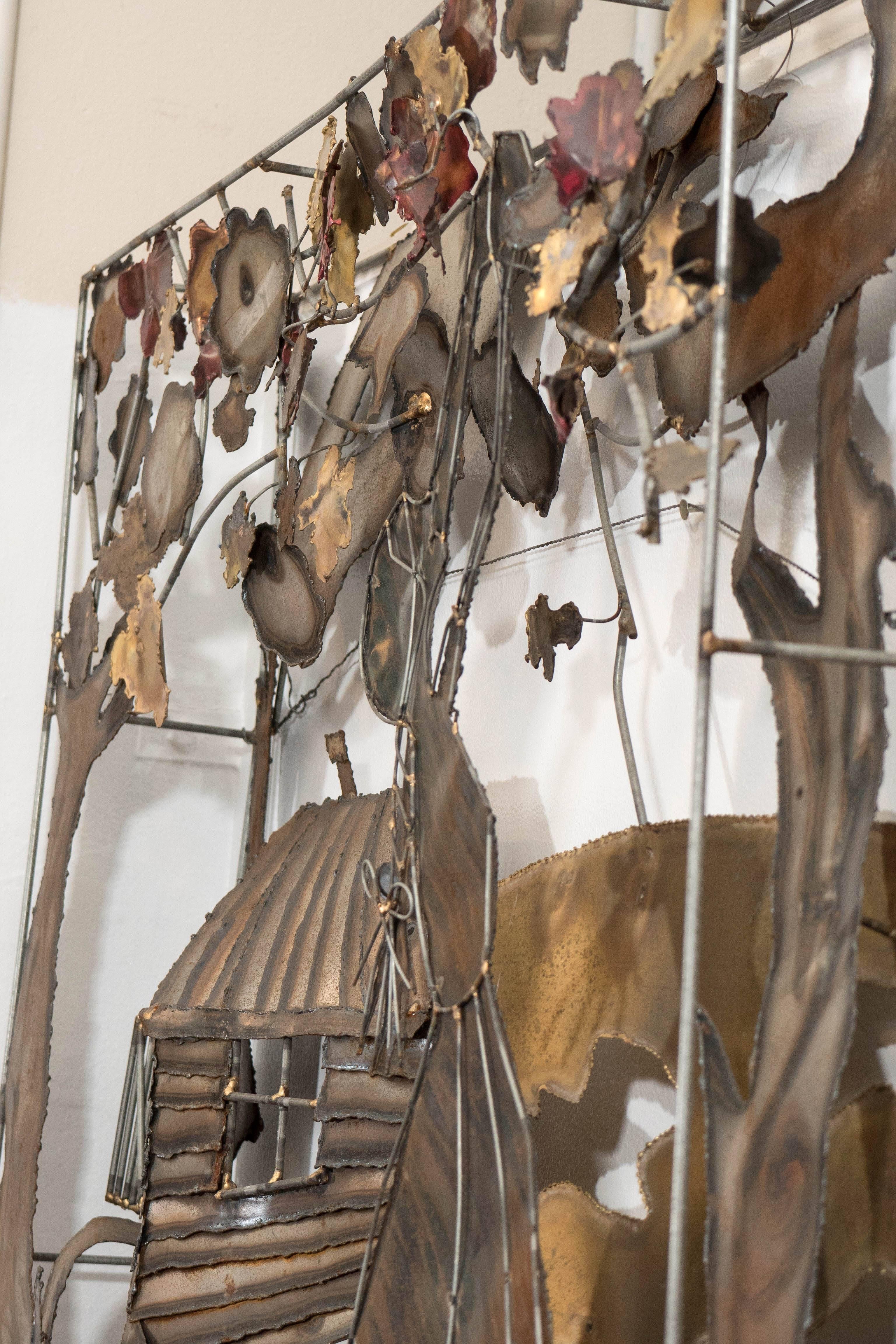 Mixed Metal Wall Sculpture of a Rural Scene in the Style of Curtis Jere 5