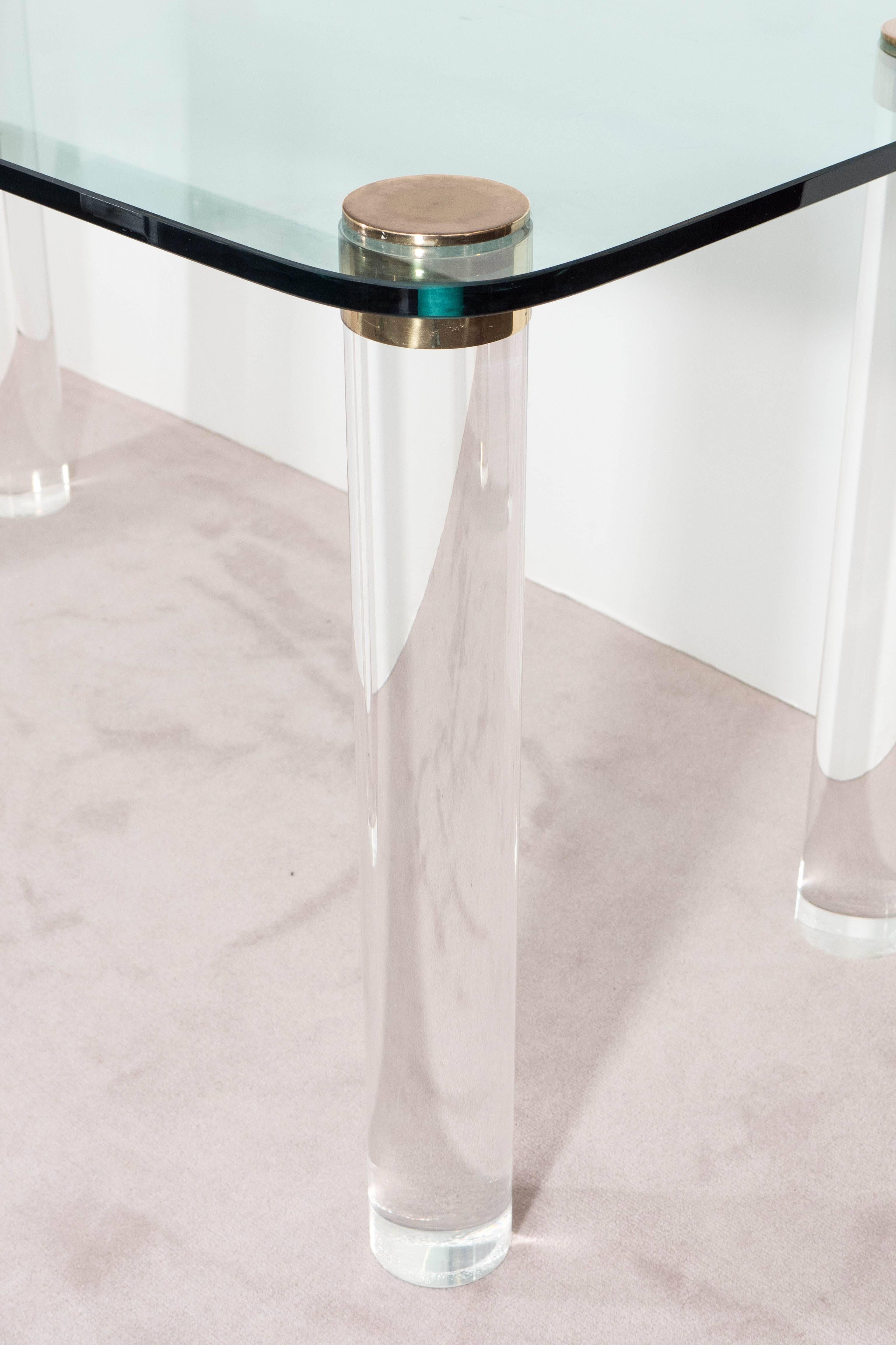 Pace Collection Glass Top Console Table and Desk on Brass Capped Lucite Legs 1