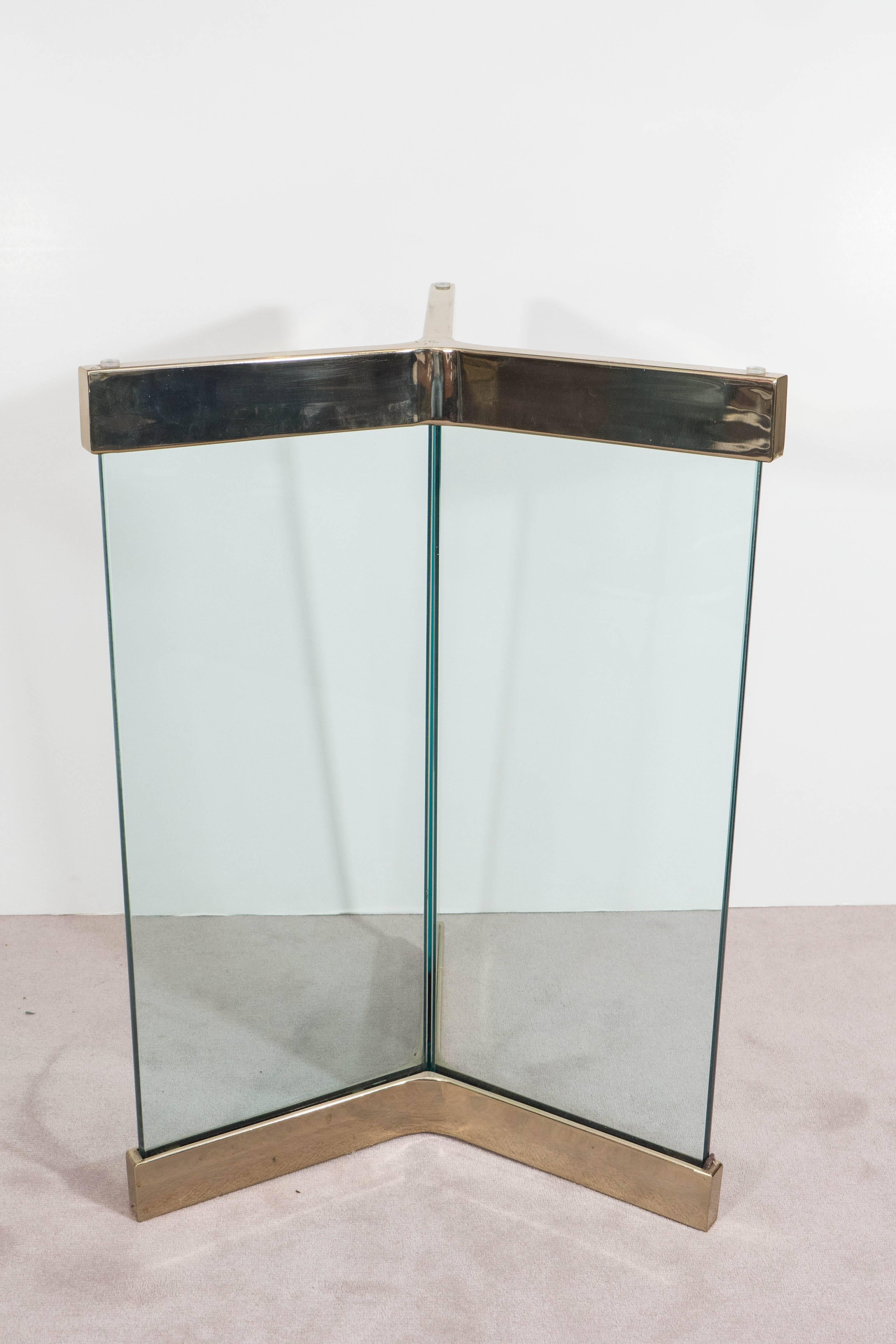 Late 20th Century Pair of Leon Rosen Glass and Brass Dining Table Bases for Pace Collection